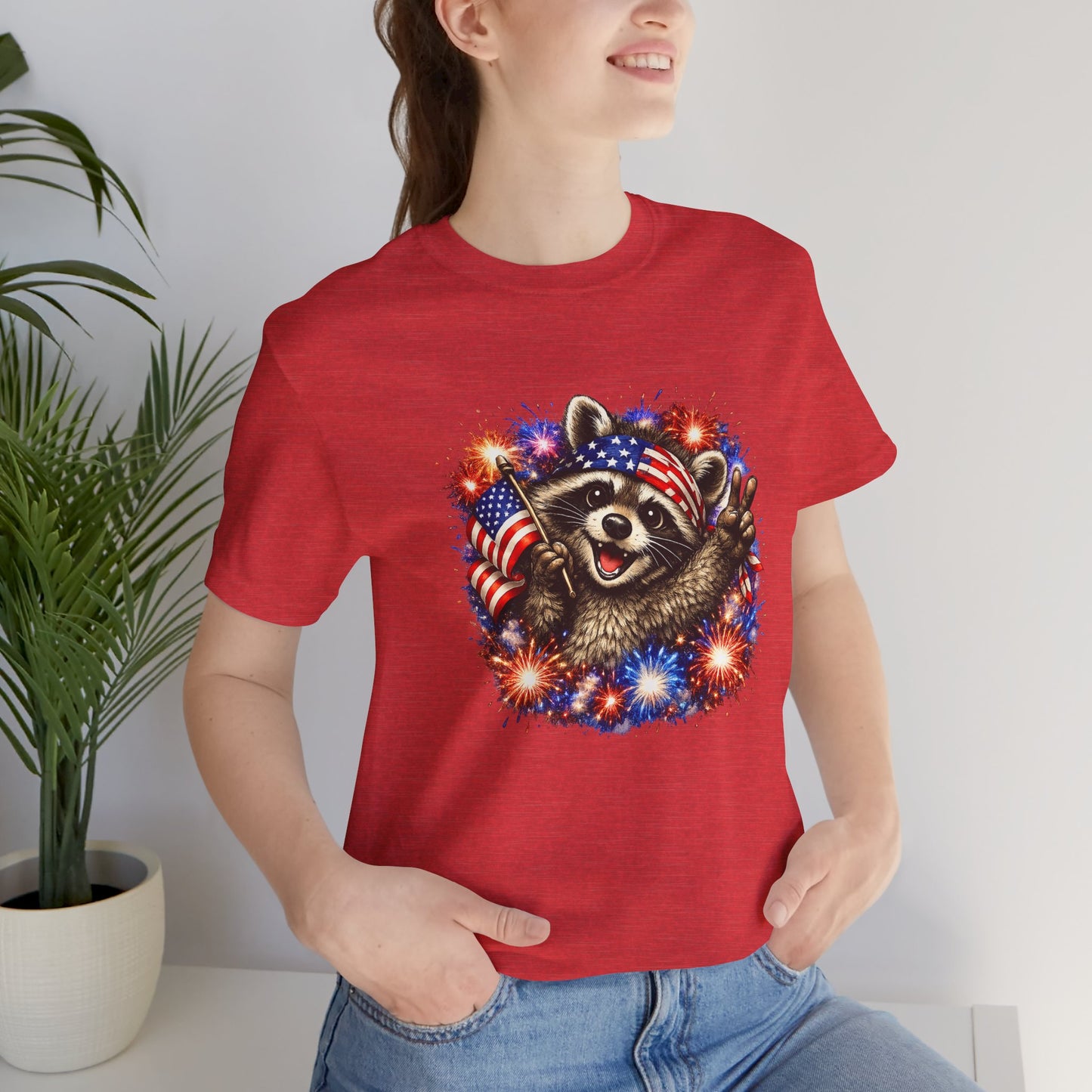 Patriot Raccoon 250th Anniversary T-Shirt — 4th of July Fireworks Flag Tee