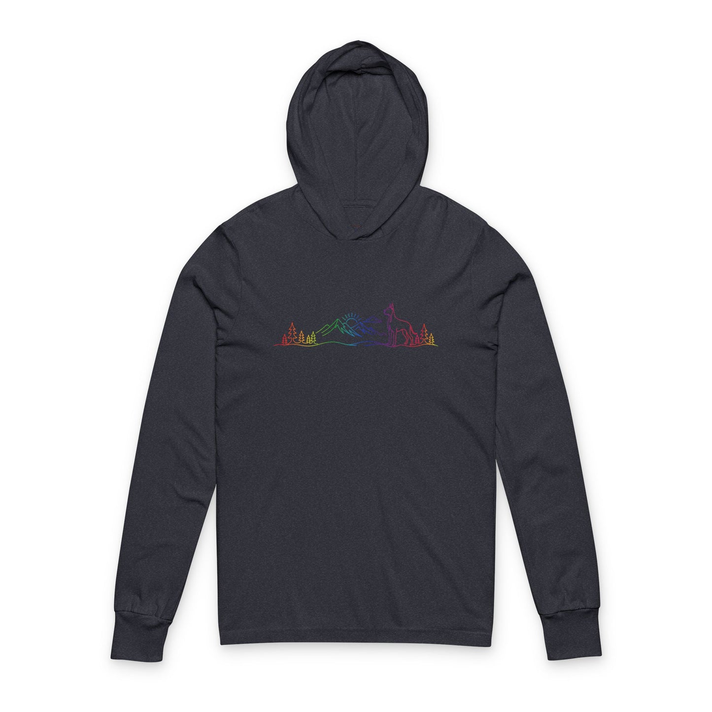 Great Dane Line Art Rainbow Hooded Long Sleeve Tee