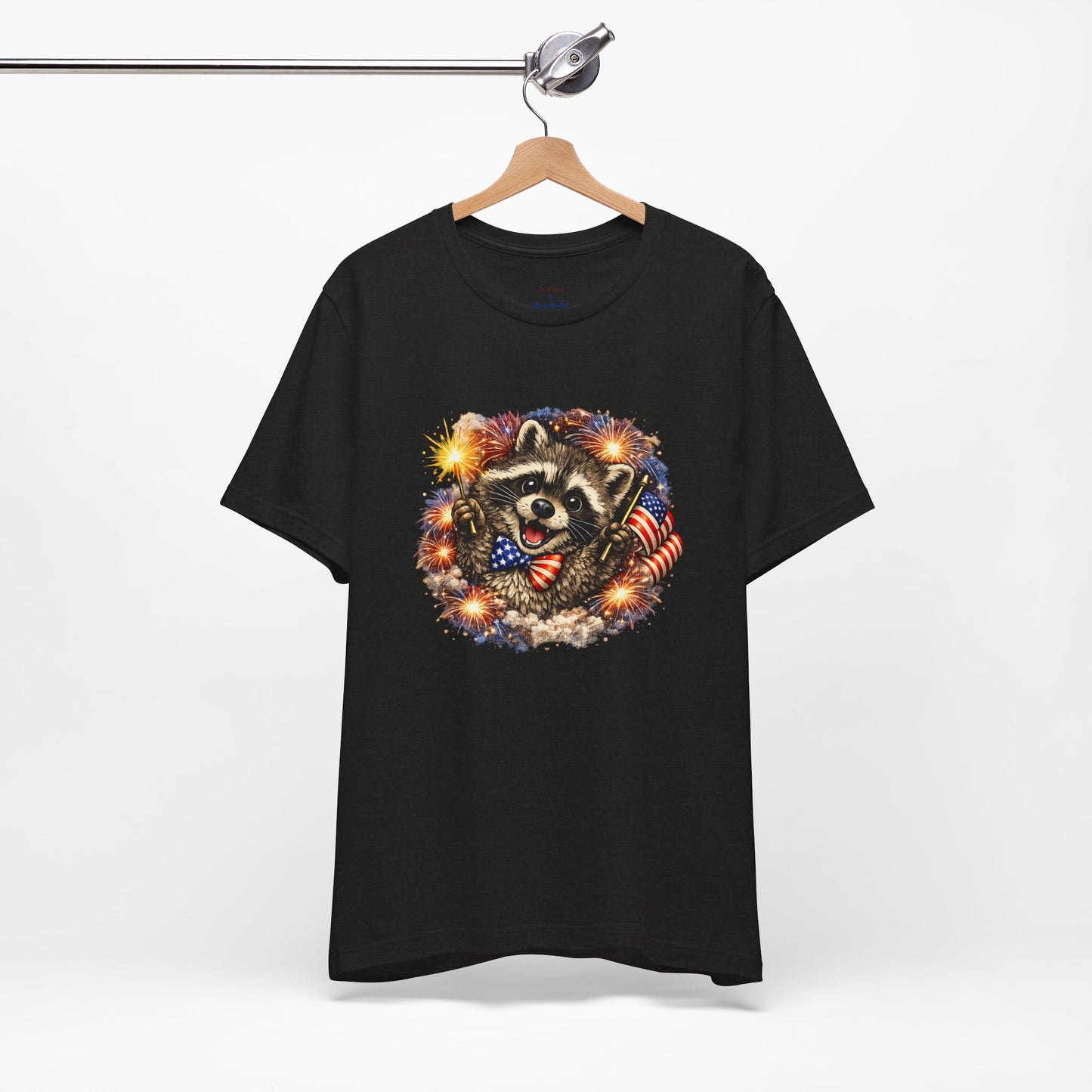 Patriot Raccoon 250th Anniversary T-Shirt — 4th of July Fireworks Flag Tee