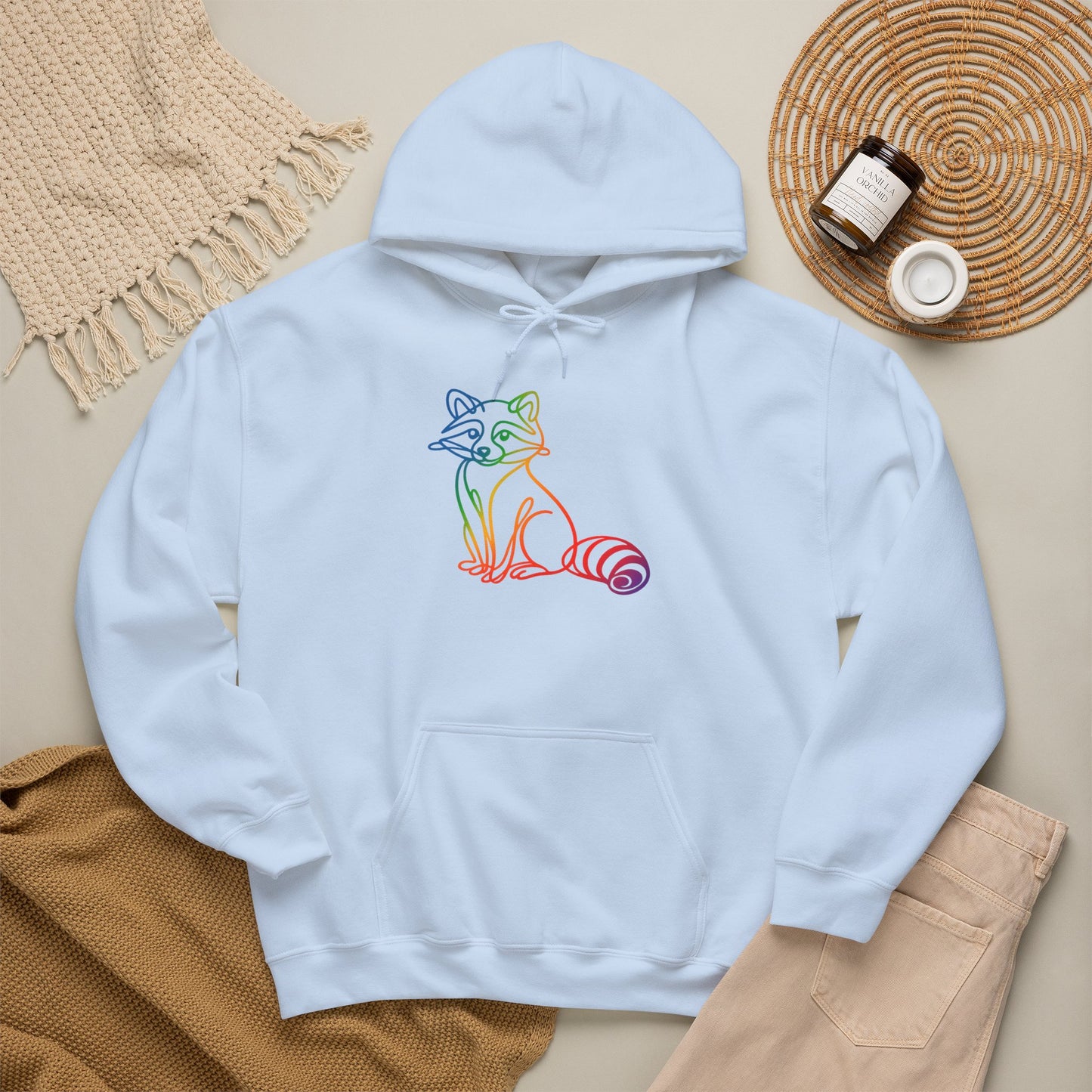 Rainbow Line Art Raccoon Hoodie