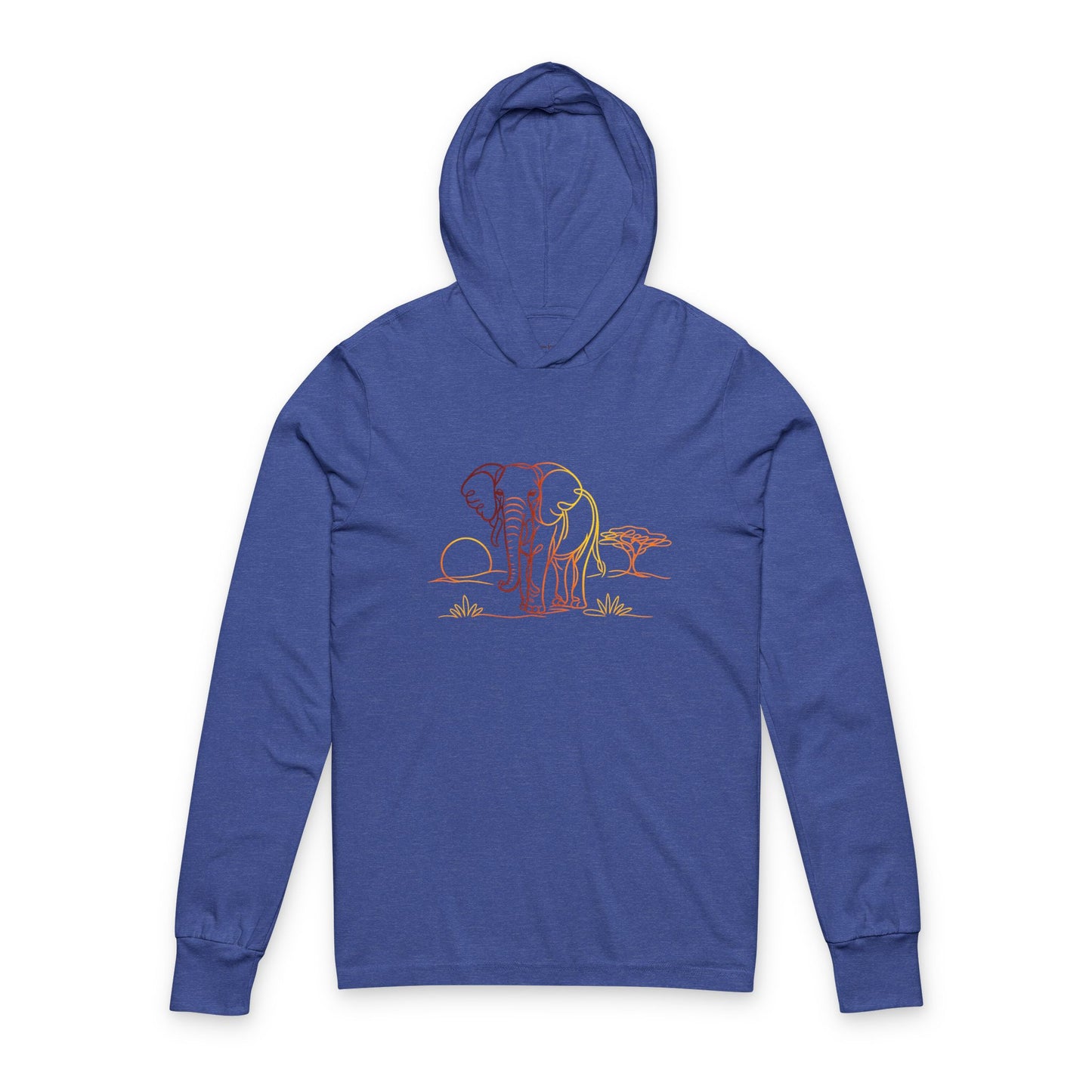 Continuous Line Art Elephant Hooded Long Sleeve Tee