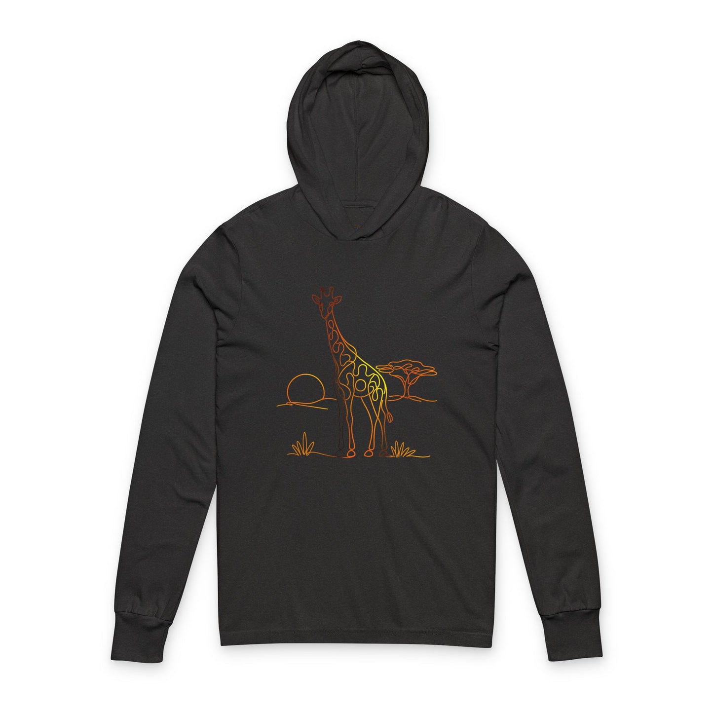 Continuous Line Art Giraffe Hooded Long Sleeve Tee