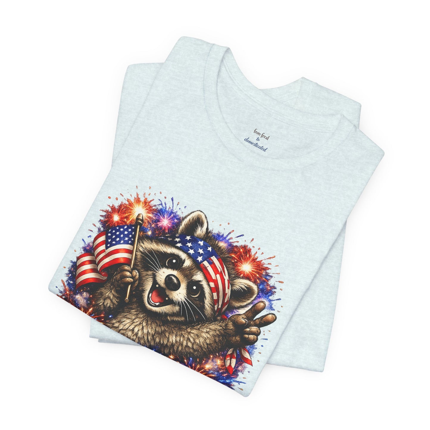 Patriot Raccoon 250th Anniversary T-Shirt — 4th of July Fireworks Flag Tee
