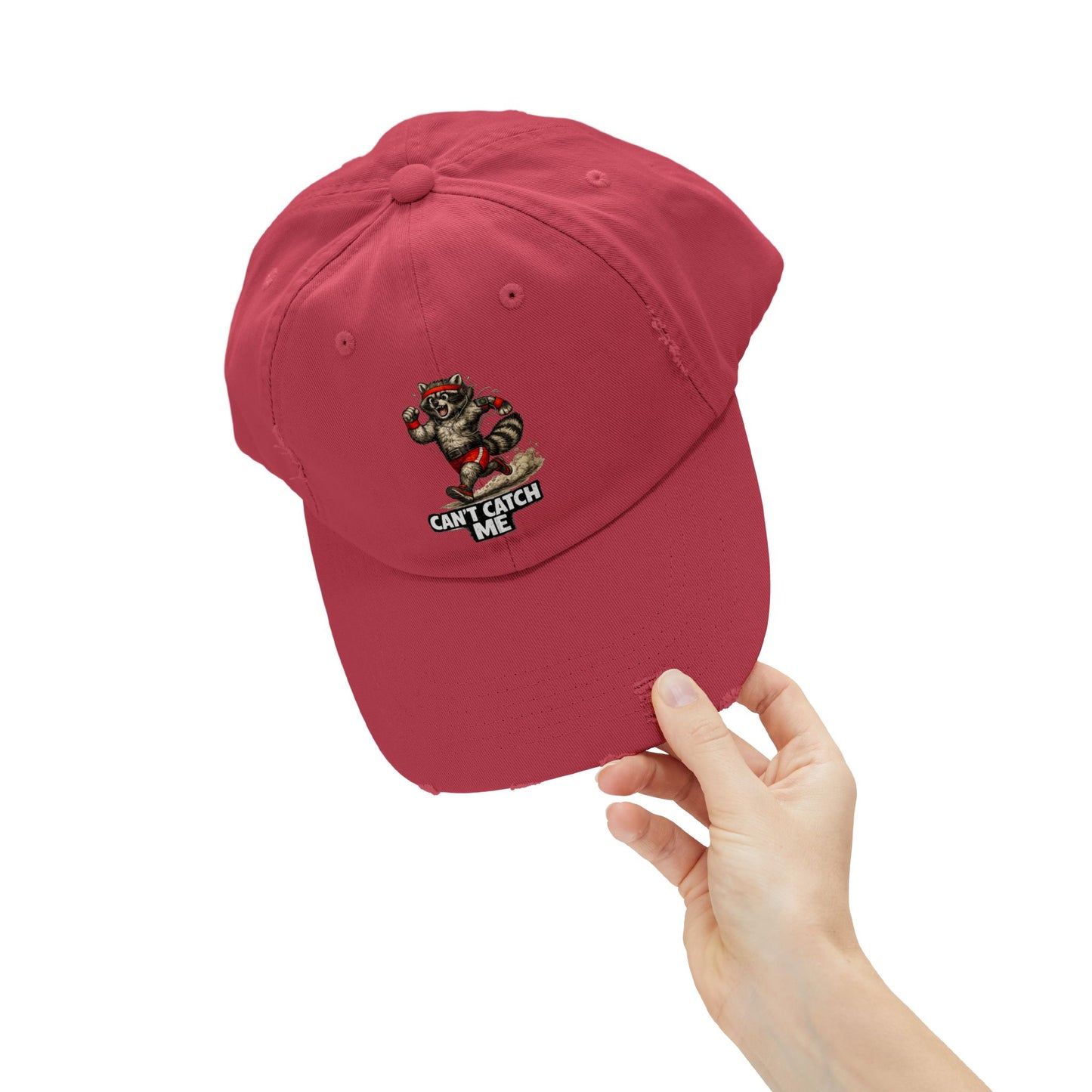 Can't Catch Me Distressed Cap — Raccoon Mom/Dad Funny Dad Hat