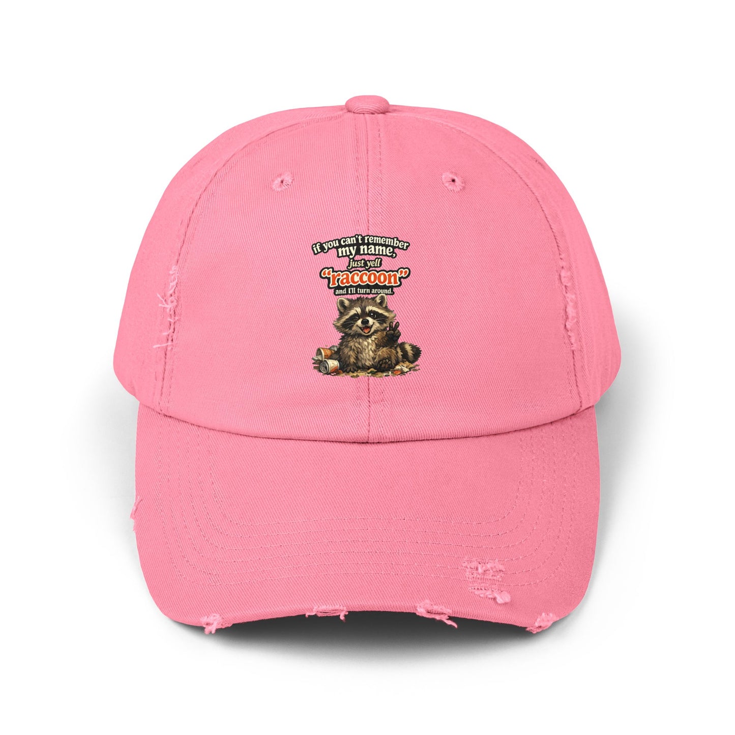 Yell Raccoon Distressed Cap — Raccoon Mom/Dad Funny Dad Hat