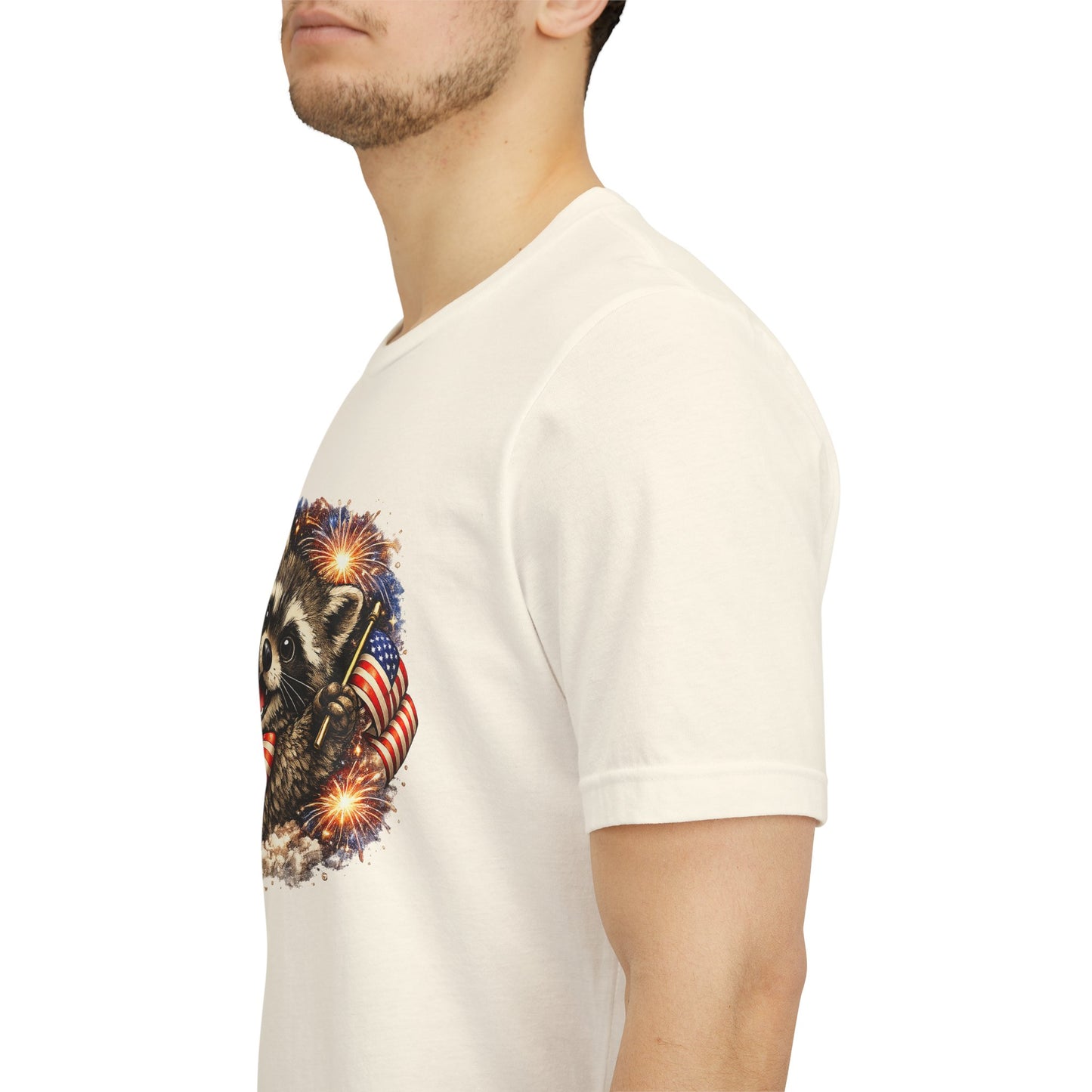 Patriot Raccoon 250th Anniversary T-Shirt — 4th of July Fireworks Flag Tee