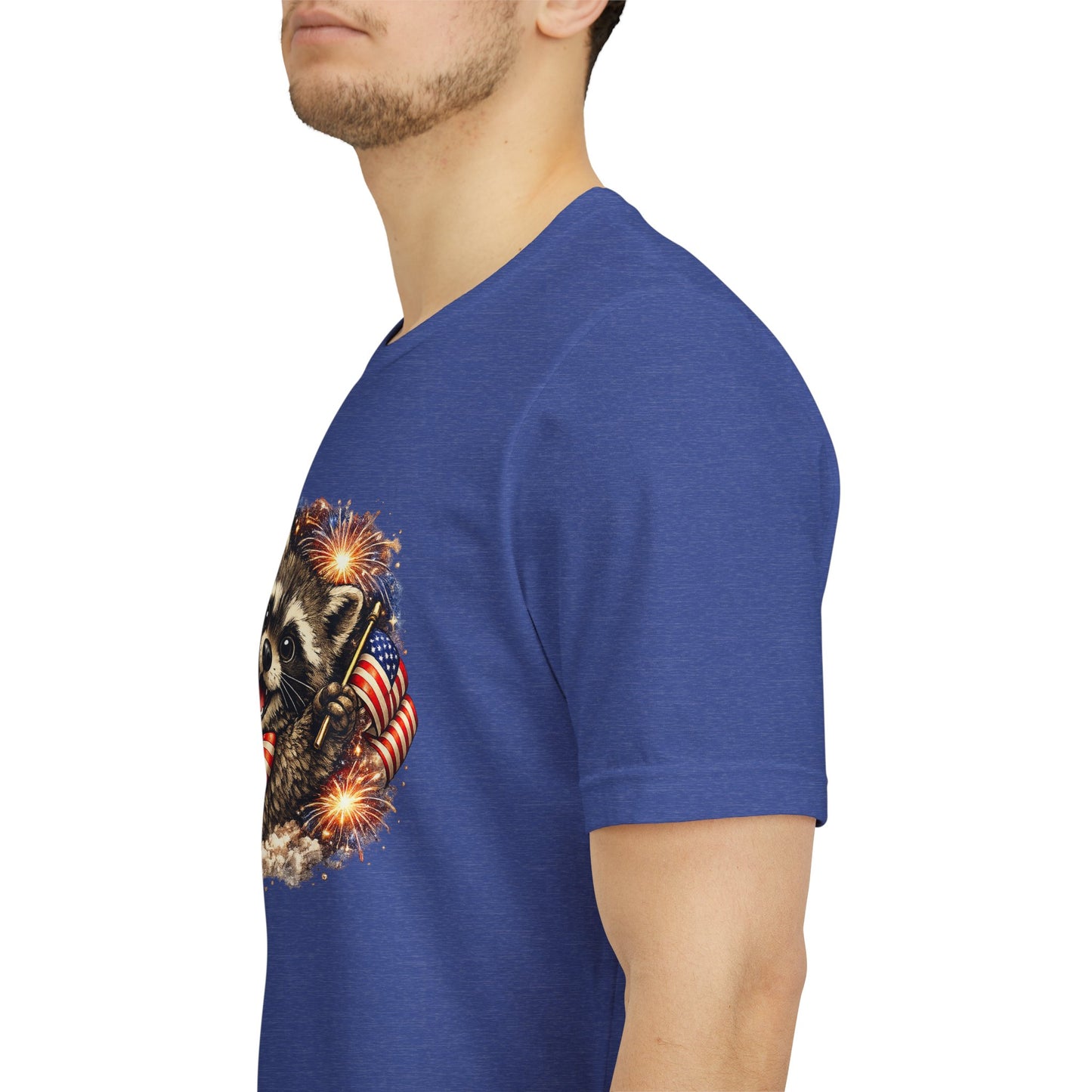 Patriot Raccoon 250th Anniversary T-Shirt — 4th of July Fireworks Flag Tee