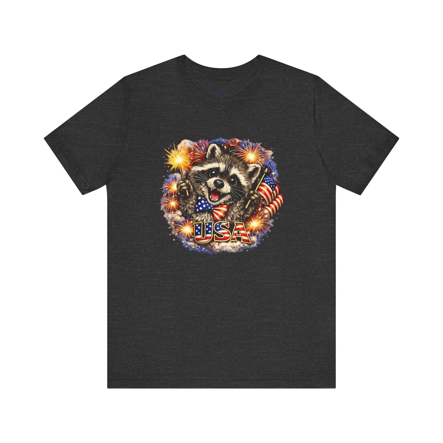 Patriot Raccoon 250th Anniversary T-Shirt — 4th of July Fireworks Flag Tee
