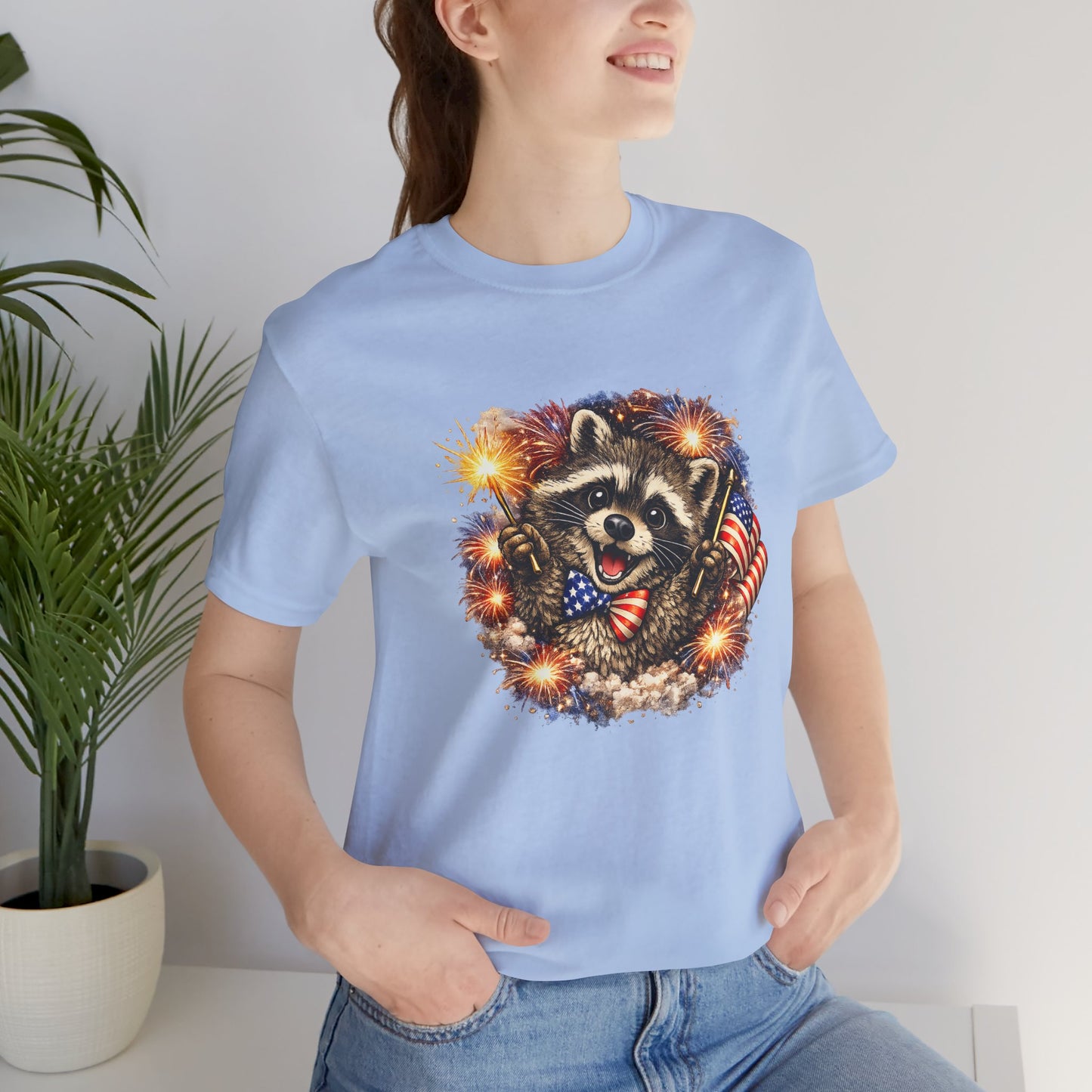 Patriot Raccoon 250th Anniversary T-Shirt — 4th of July Fireworks Flag Tee