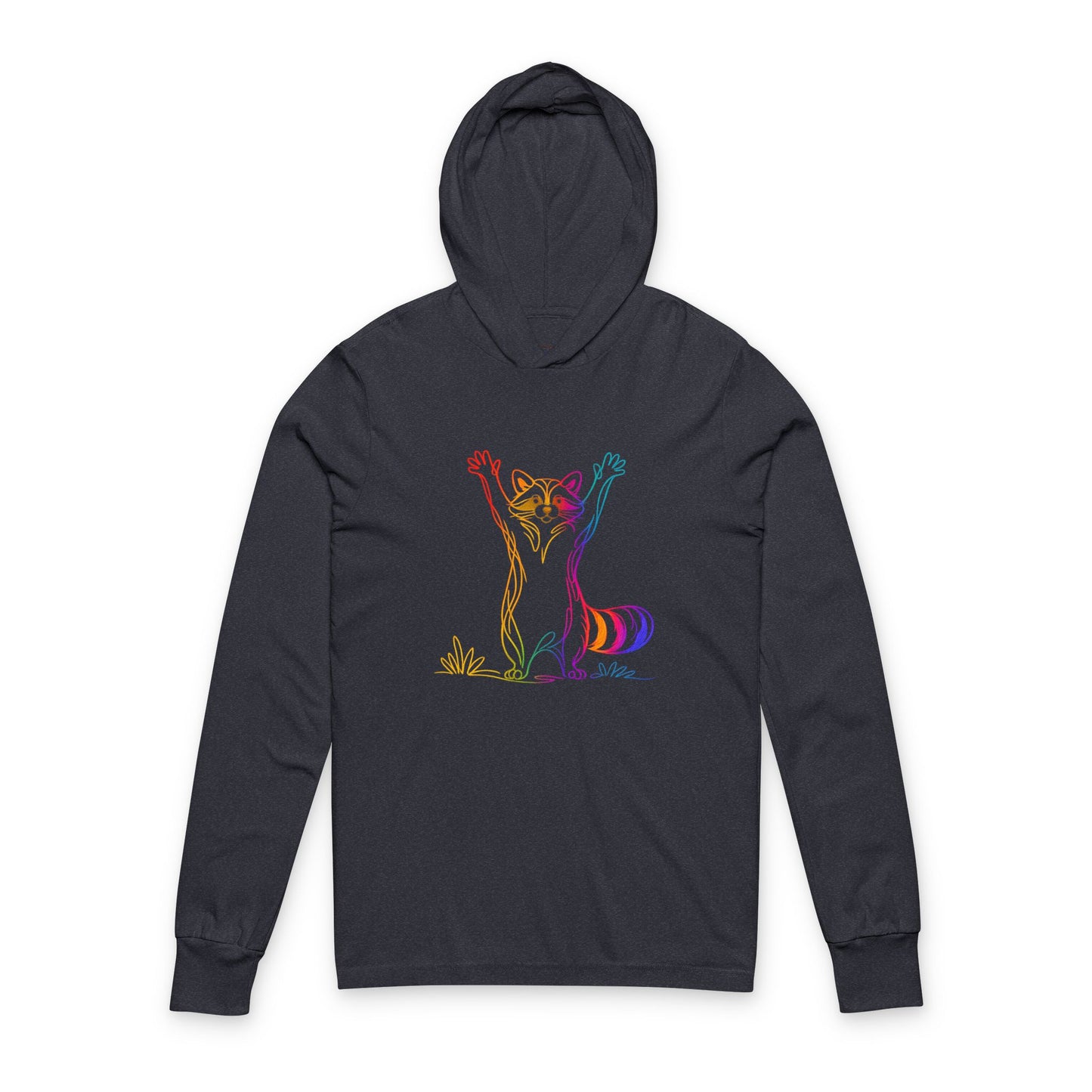Continuous Line Art | Rainbow Raccoon Hooded Long Sleeve Tee