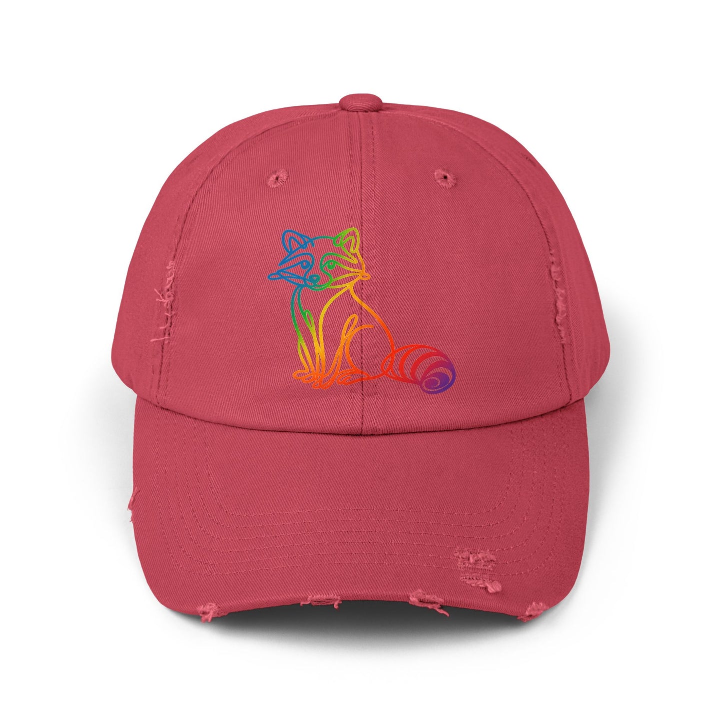Sitting Rainbow Raccoon | Distressed Cap —  Funny Truth Hat