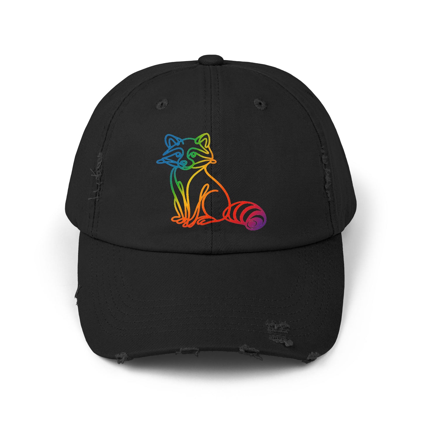 Sitting Rainbow Raccoon | Distressed Cap —  Funny Truth Hat