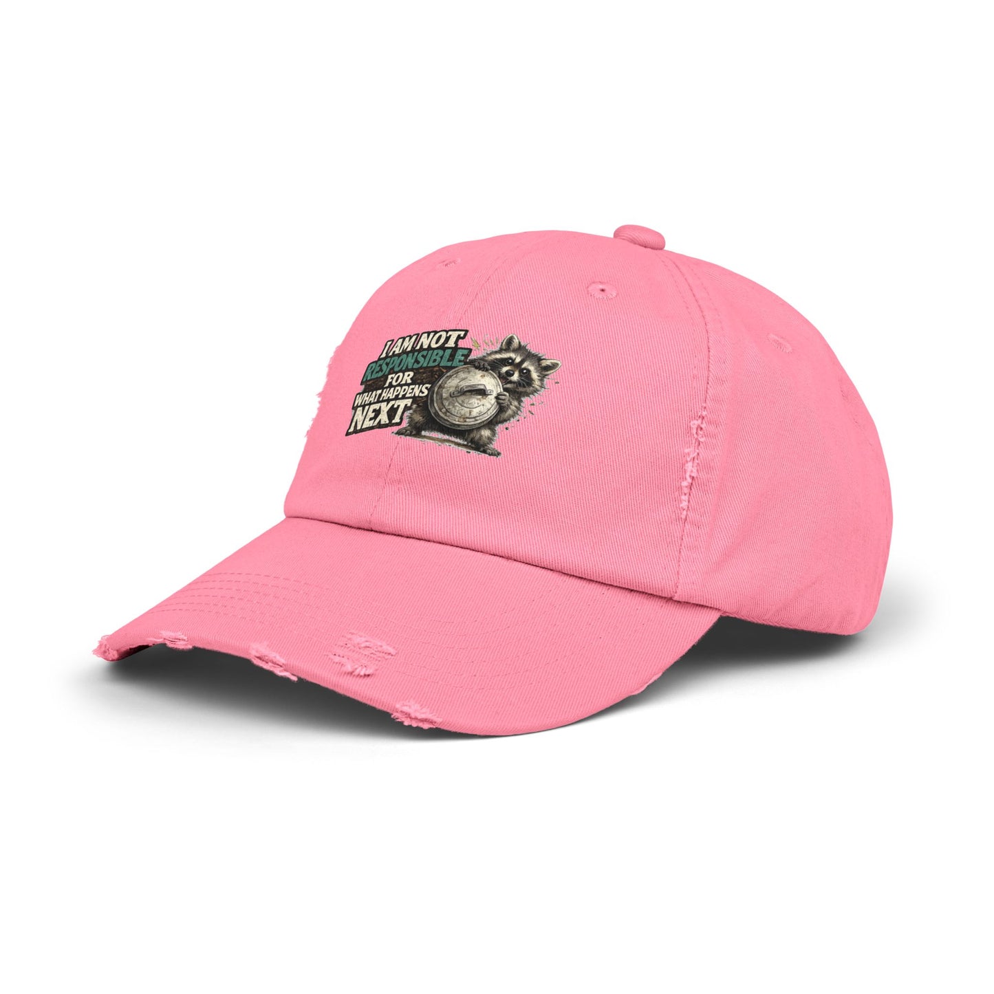 Not Responsible Distressed Cap — Raccoon Mom/Dad Funny Dad Hat