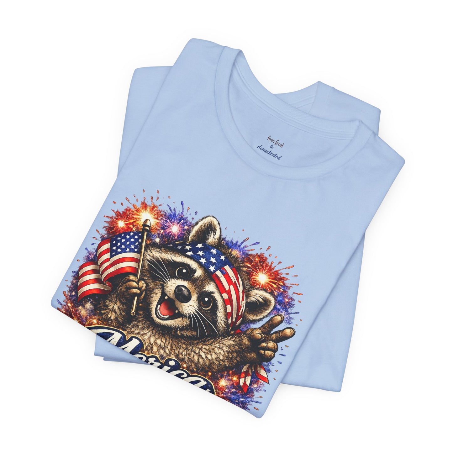 Patriot Raccoon 250th Anniversary T-Shirt — 4th of July Fireworks Flag Tee