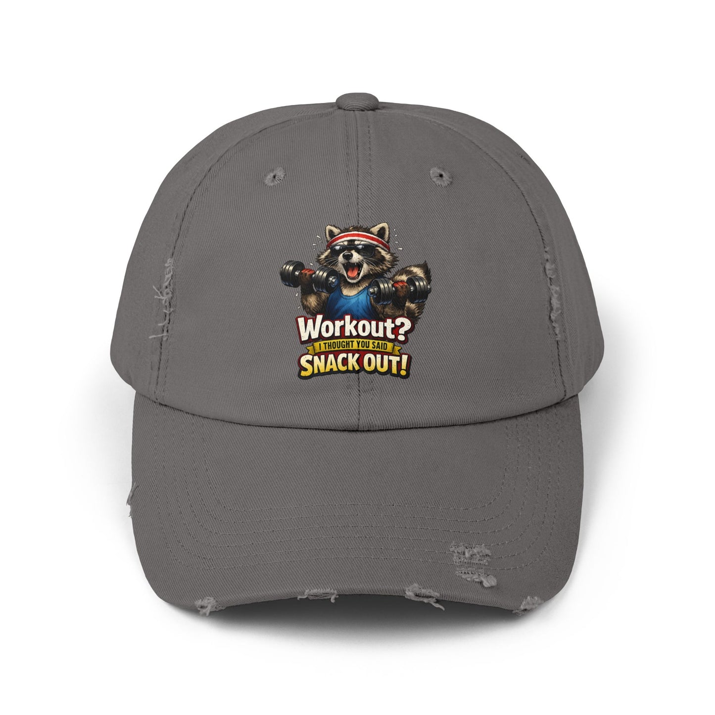 Snack Out Distressed Cap — Raccoon Mom/Dad Funny Dad Hat