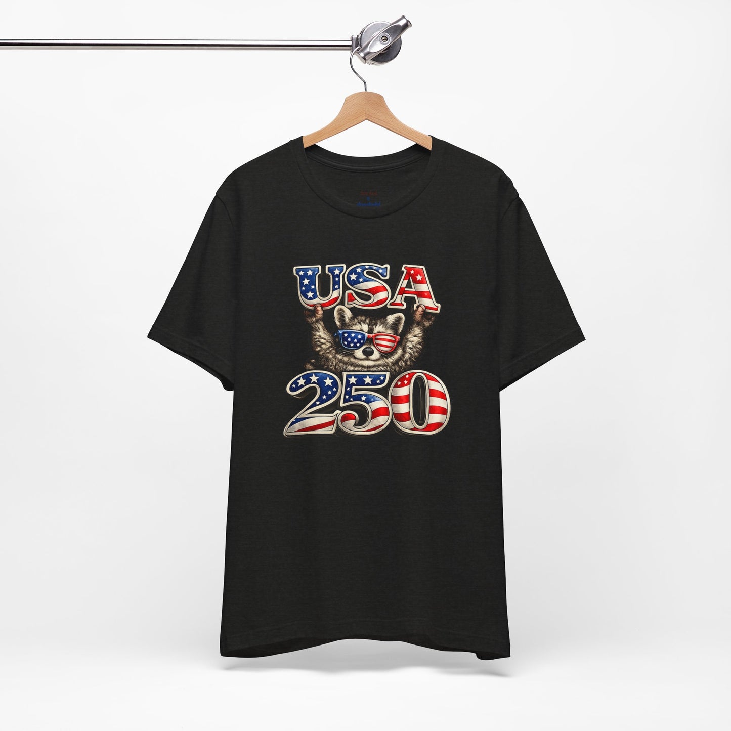 Patriot Raccoon 250th Anniversary T-Shirt — 4th of July Fireworks Flag Tee