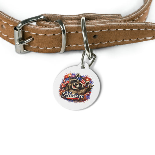 Patriotic Raccoon 4th of July Pet Tag — USA 250 Celebration