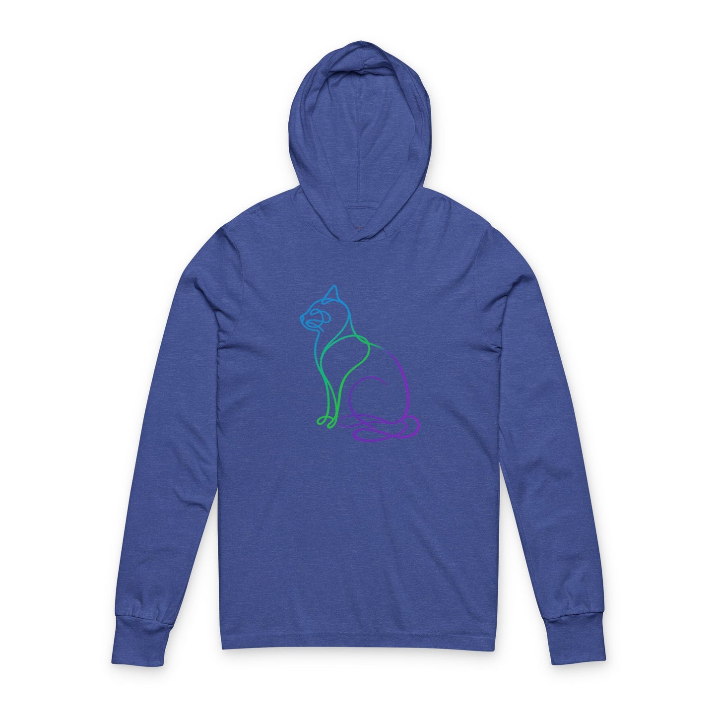Rainbow Line Art Cat Hooded Long Sleeve Tee