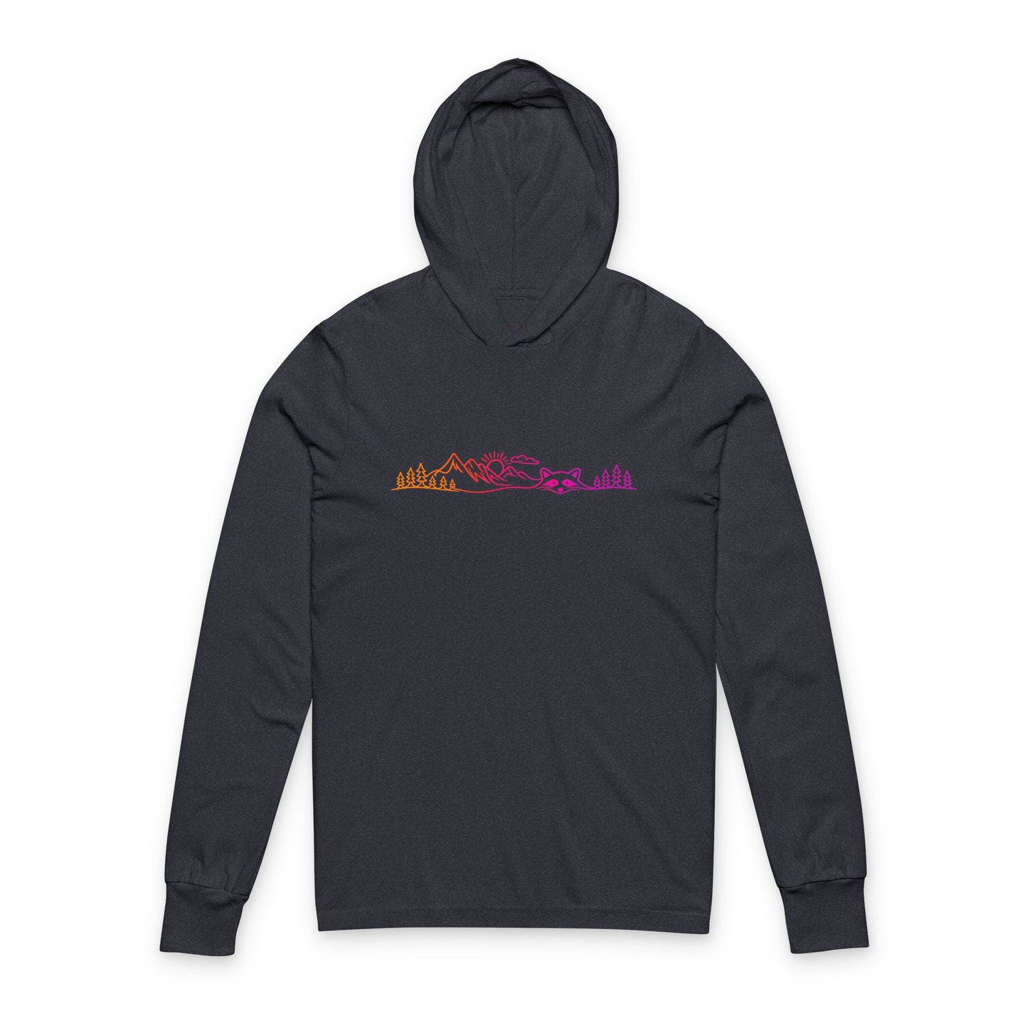 Continuous Line Art | Sunrise Moutain Raccoon Hooded Long Sleeve Tee
