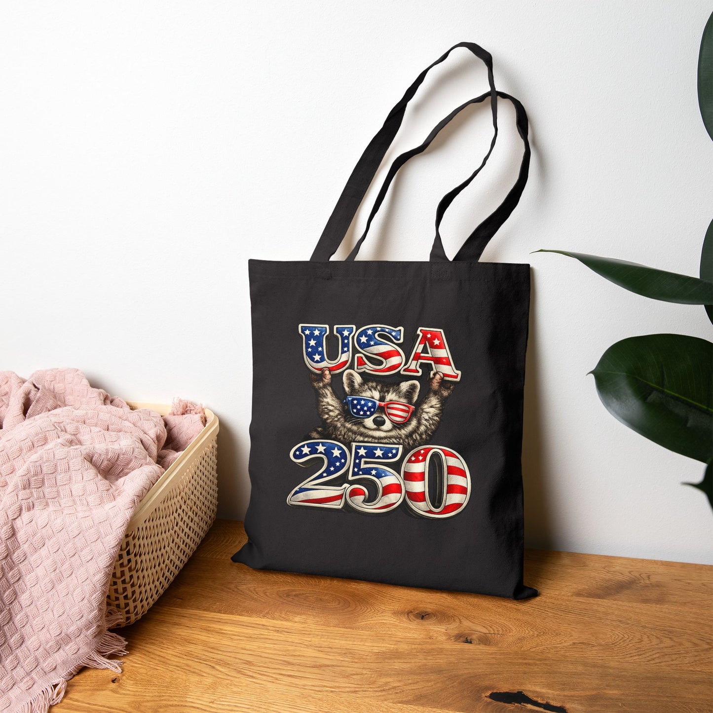 Patriotic Raccoon Fireworks Tote Bag — '250' Canvas Tote for Fourth of July