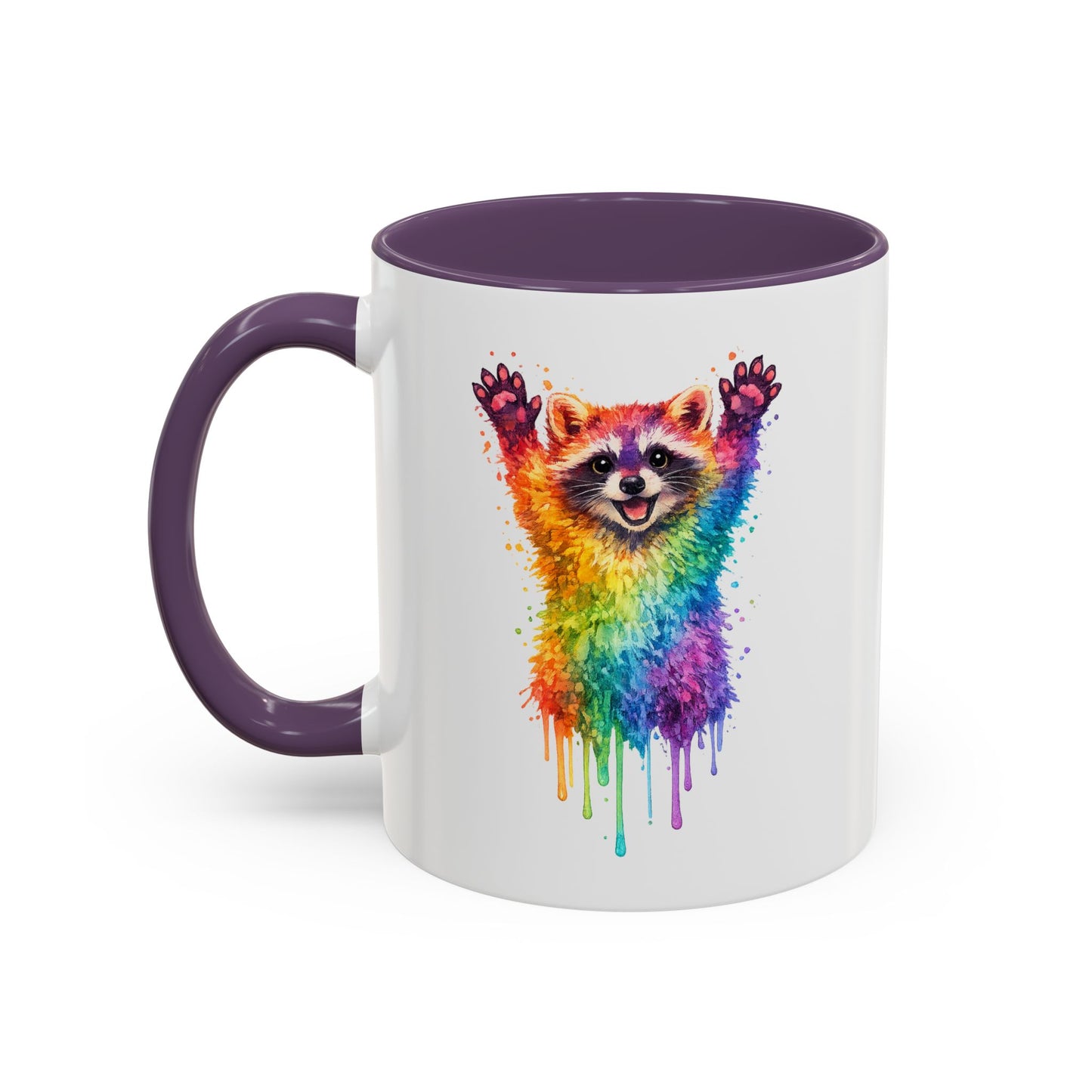 Cheerful Watercolor Raccoon Accent Coffee Mug