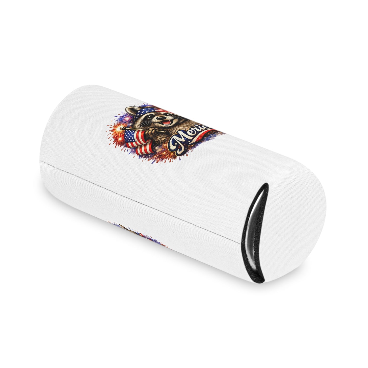 Patriotic Raccoon 250 Can Cooler – USA Flag, 4th of July Drink Koozie