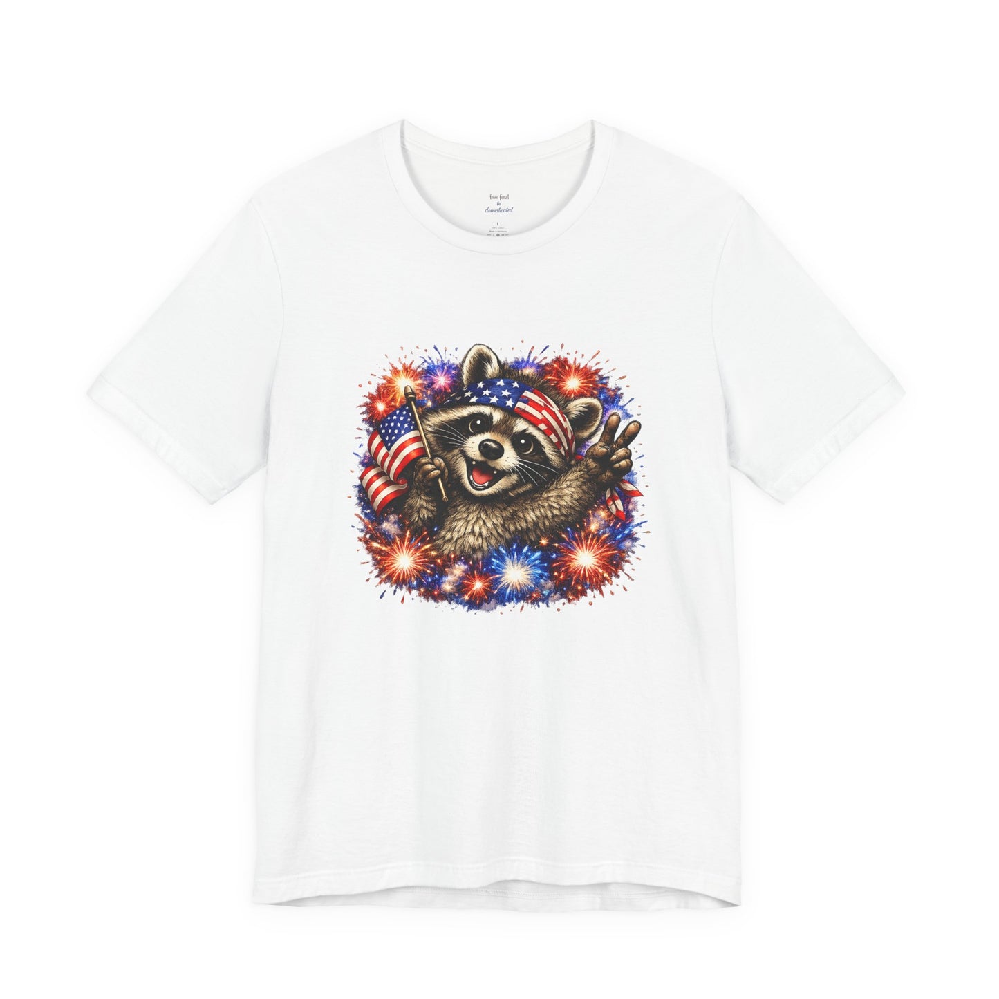Patriot Raccoon 250th Anniversary T-Shirt — 4th of July Fireworks Flag Tee