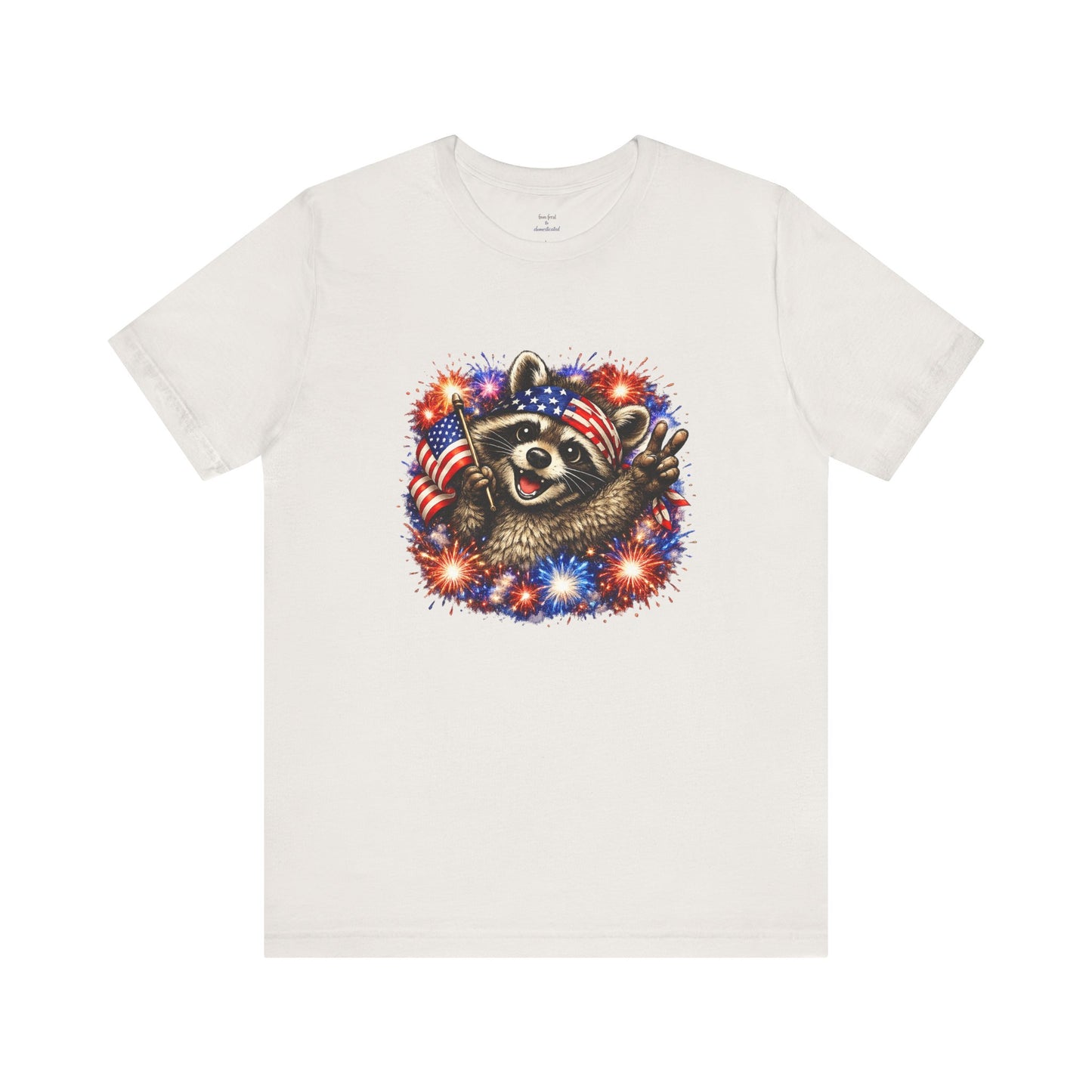 Patriot Raccoon 250th Anniversary T-Shirt — 4th of July Fireworks Flag Tee