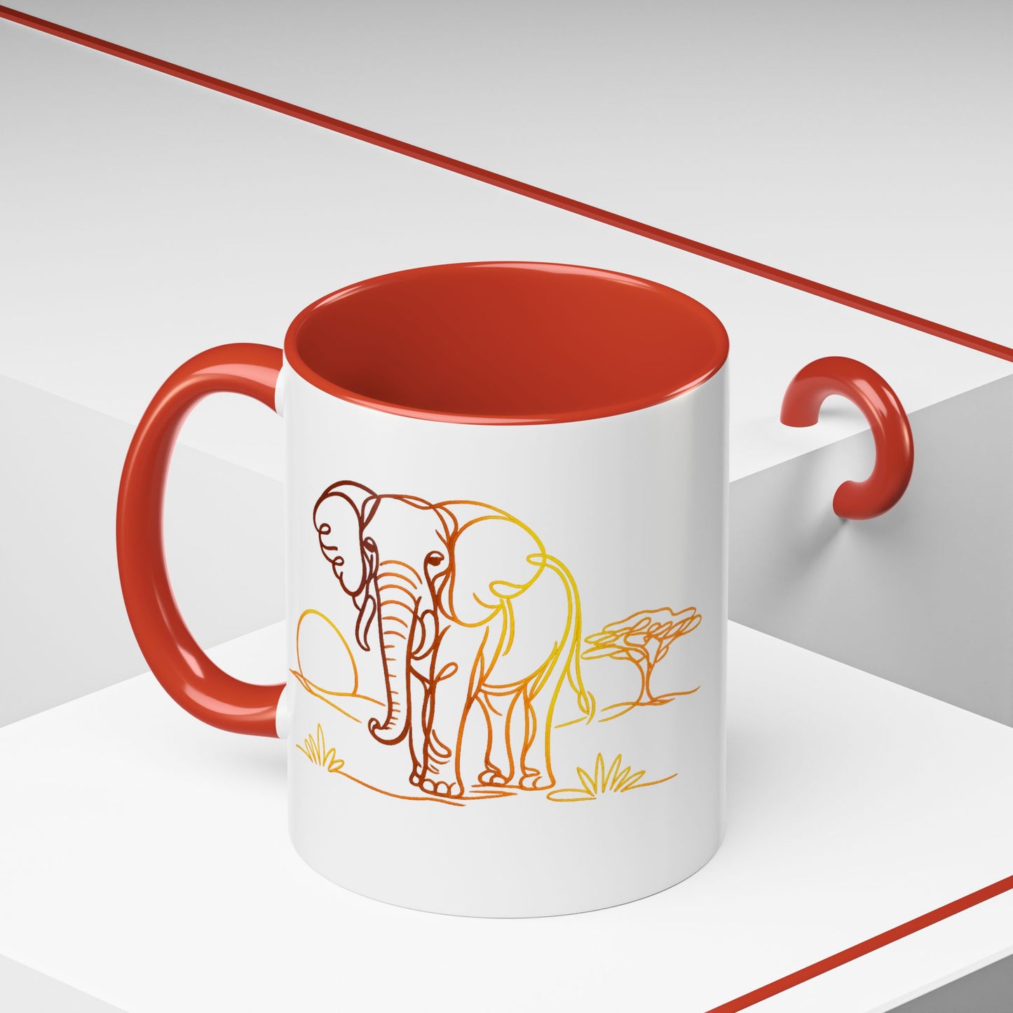 Safari Sunrise Coffee Mug — Minimal Line Elephant Design (11/15oz)