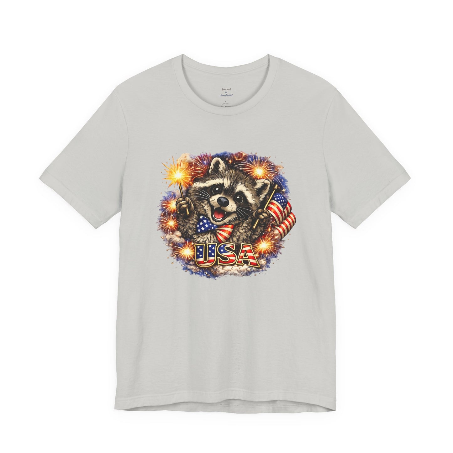 Patriot Raccoon 250th Anniversary T-Shirt — 4th of July Fireworks Flag Tee