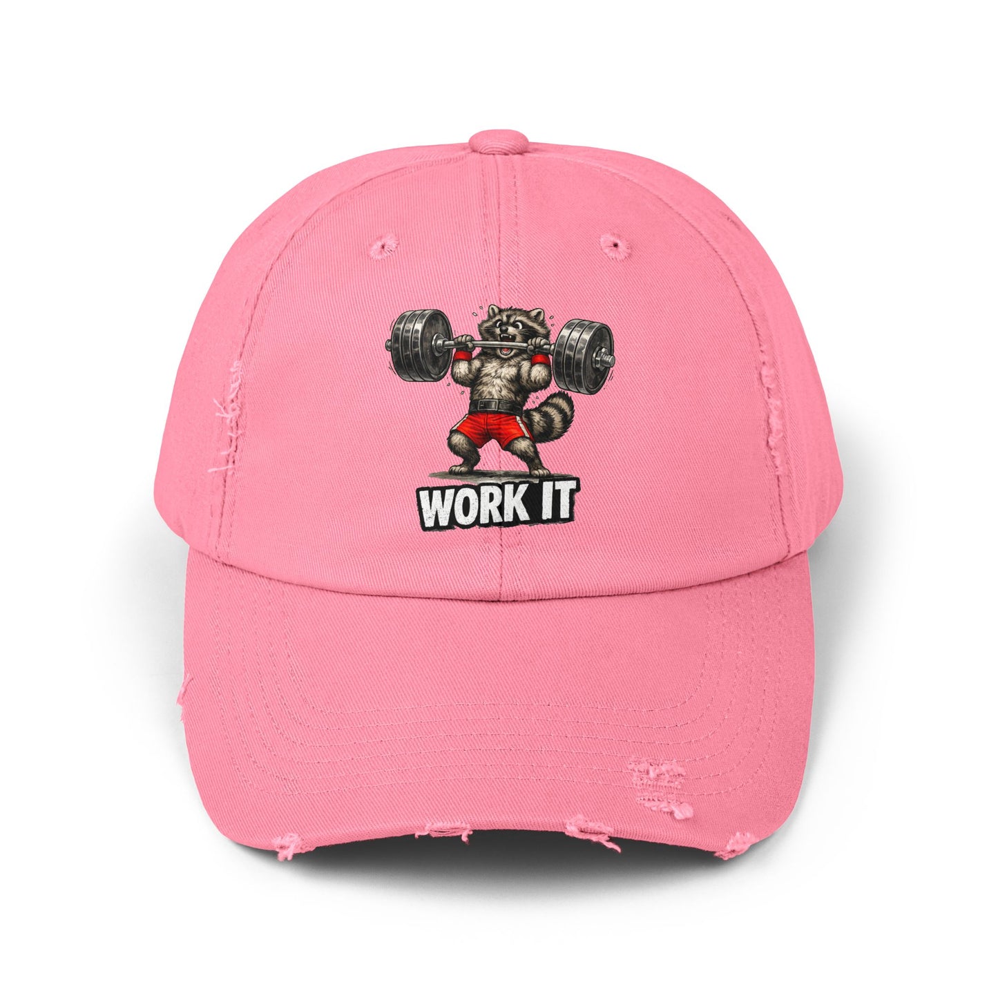 Work It Distressed Cap — Raccoon Mom/Dad Funny Dad Hat