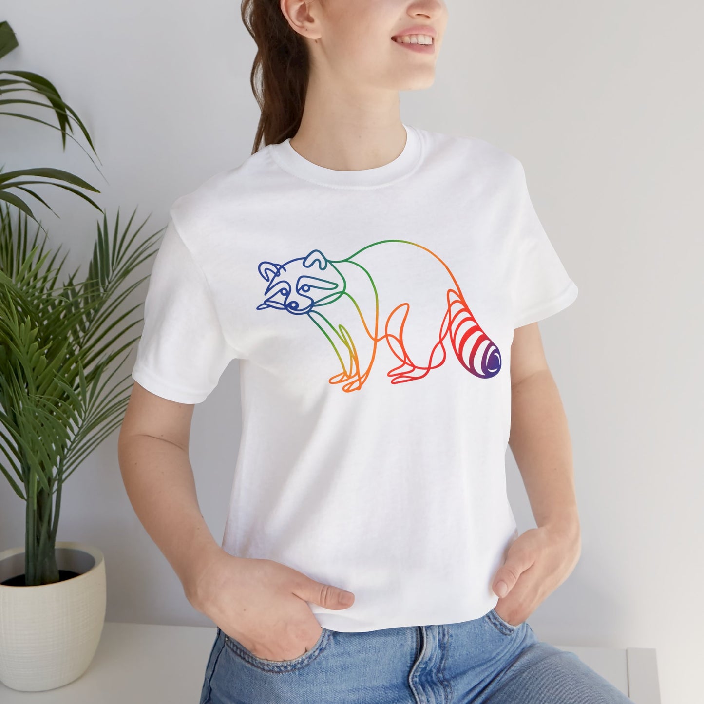 Raccoon Tee — Minimal Line Raccoon Scenic Graphic T-Shirt