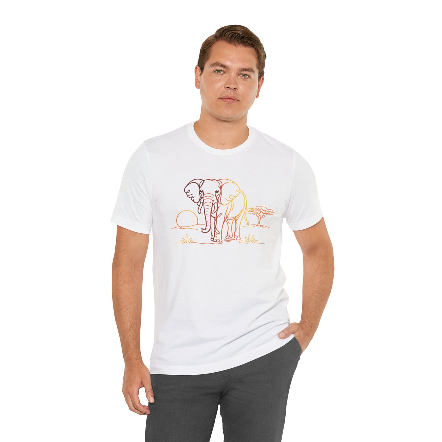 Elephant Sunset Tee — Minimal Line Art Safari T-Shirt