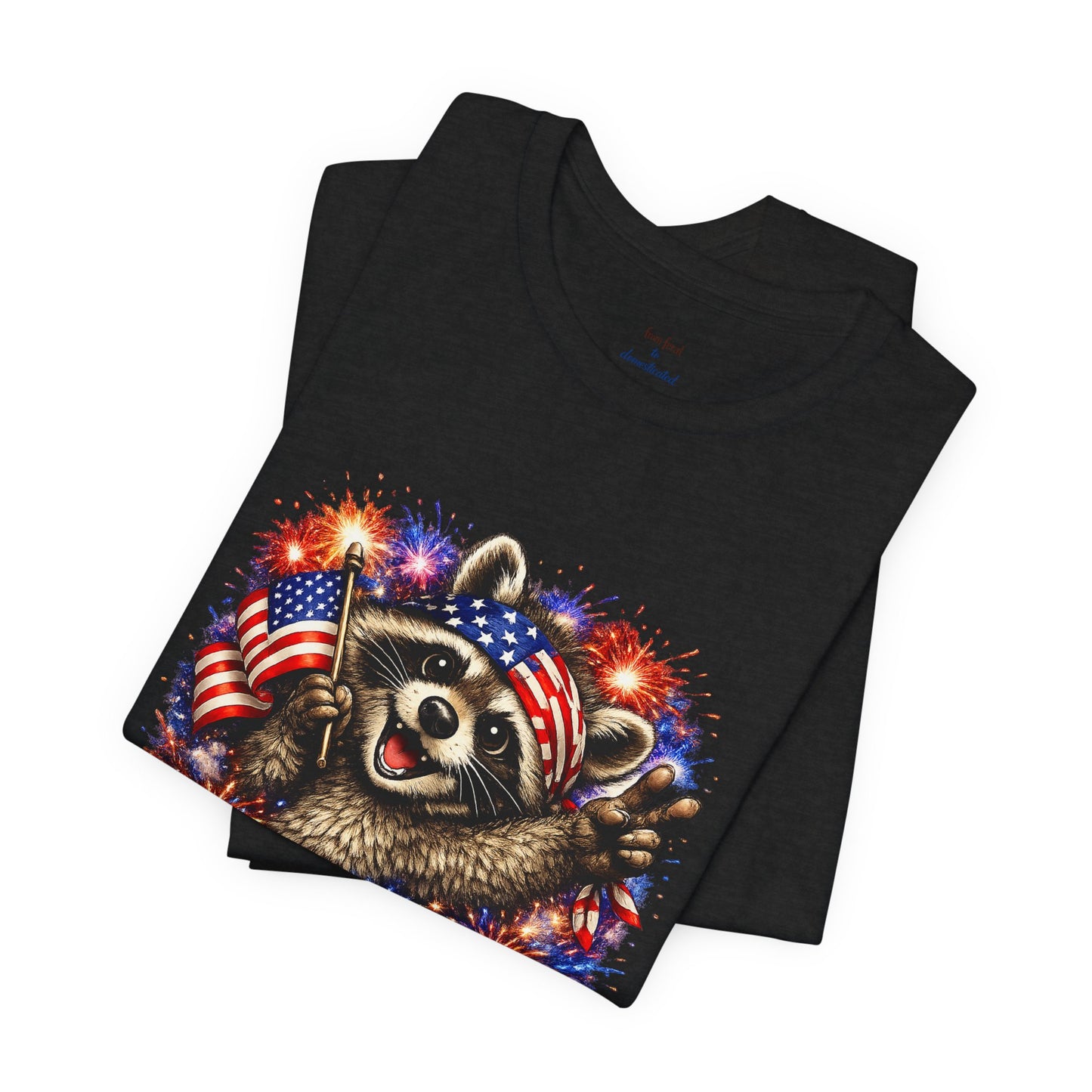 Patriot Raccoon 250th Anniversary T-Shirt — 4th of July Fireworks Flag Tee