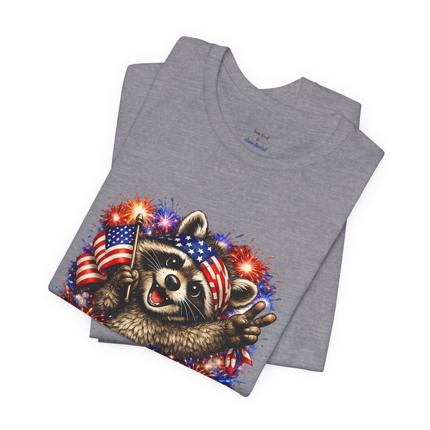 Patriot Raccoon 250th Anniversary T-Shirt — 4th of July Fireworks Flag Tee