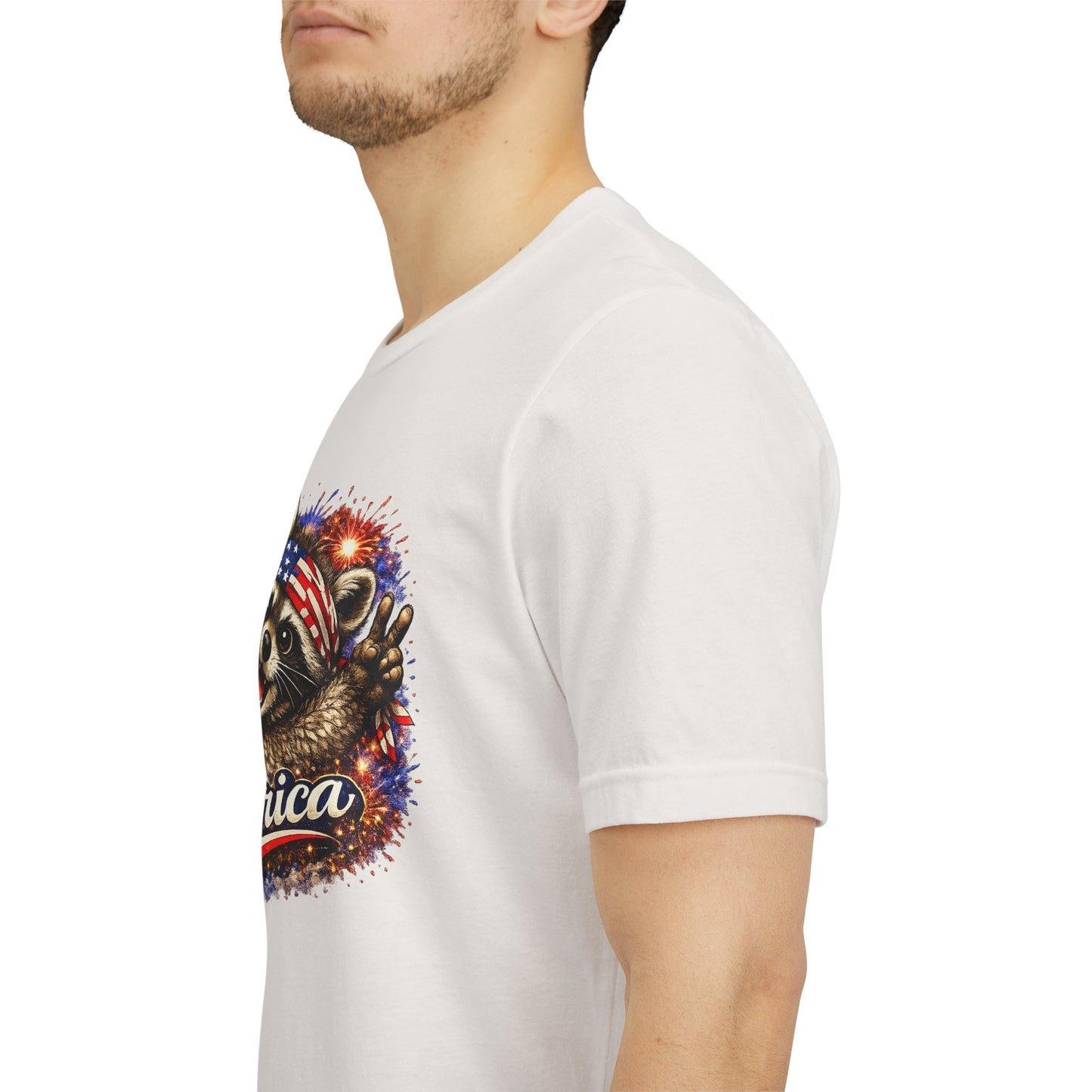 Patriot Raccoon 250th Anniversary T-Shirt — 4th of July Fireworks Flag Tee