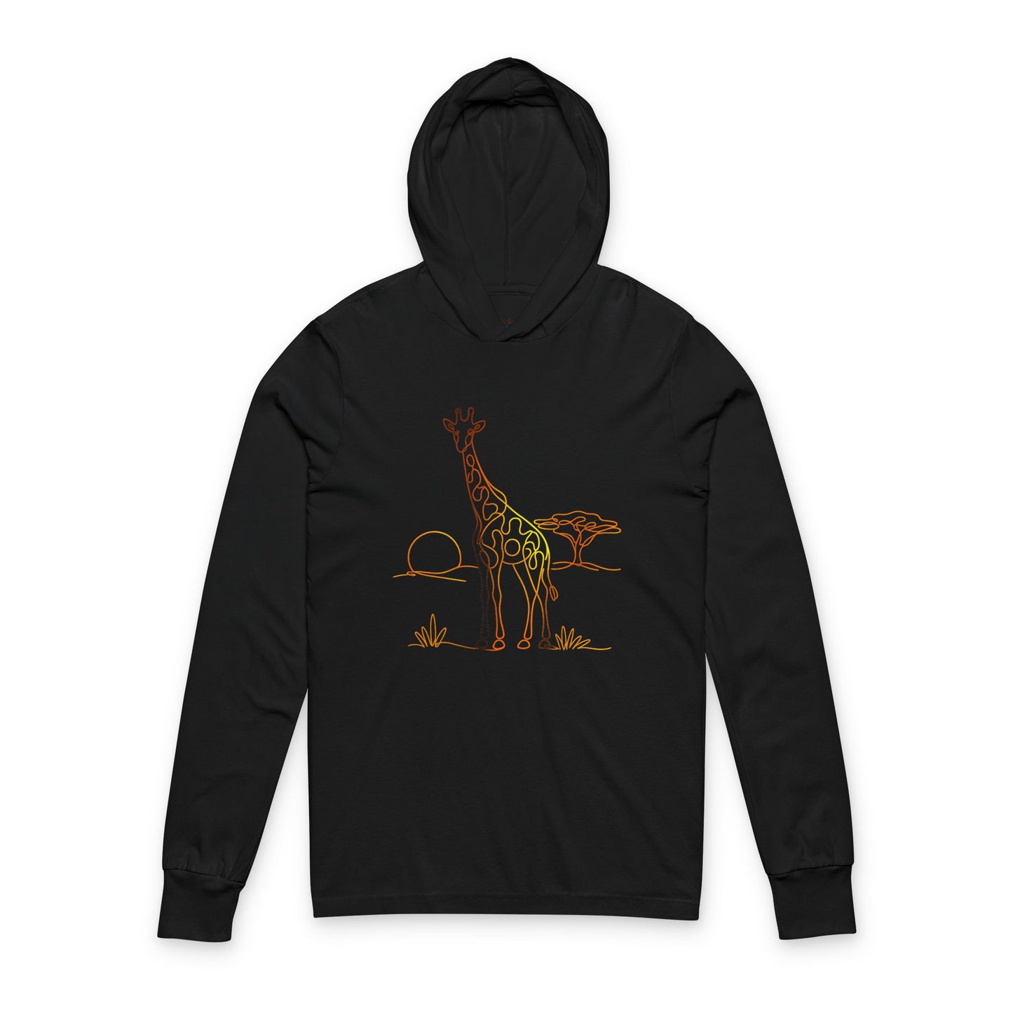 Continuous Line Art Giraffe Hooded Long Sleeve Tee
