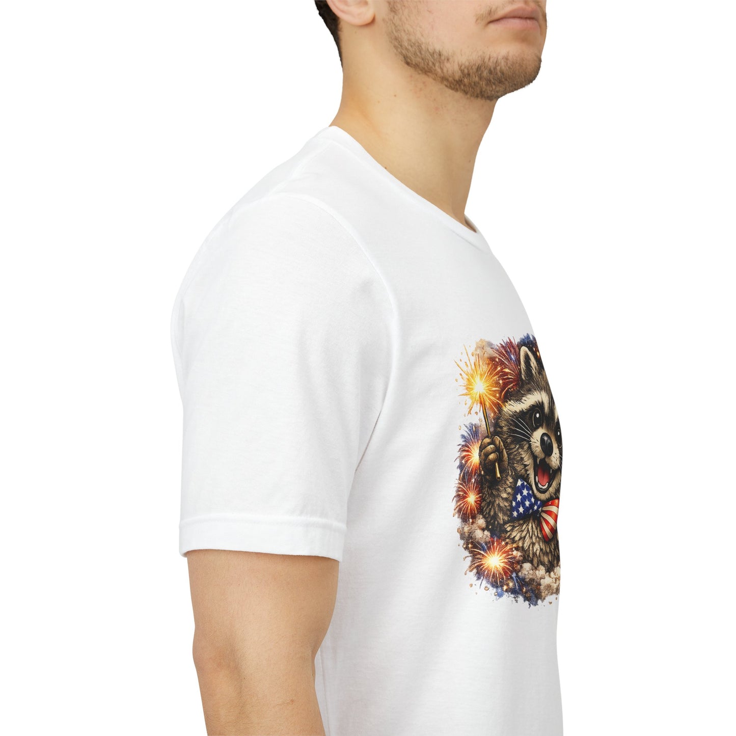 Patriot Raccoon 250th Anniversary T-Shirt — 4th of July Fireworks Flag Tee