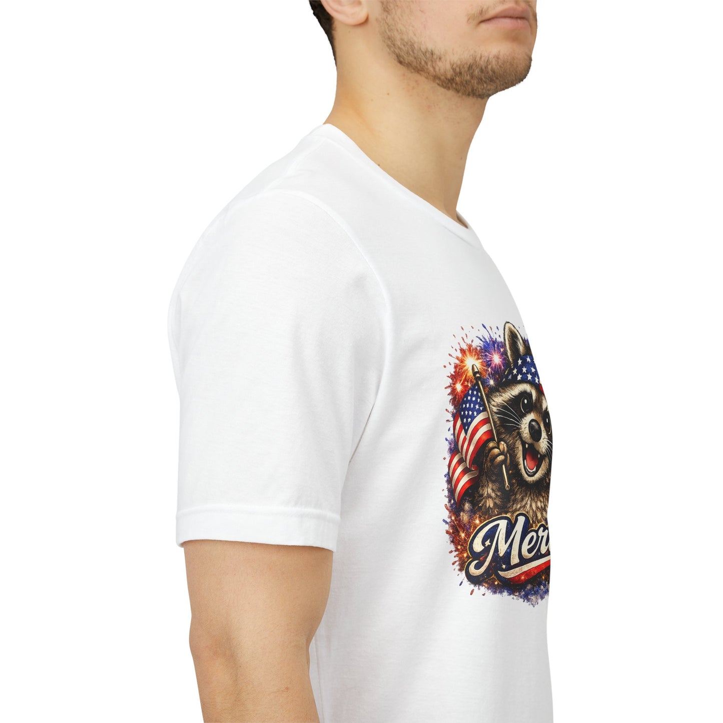 Patriot Raccoon 250th Anniversary T-Shirt — 4th of July Fireworks Flag Tee