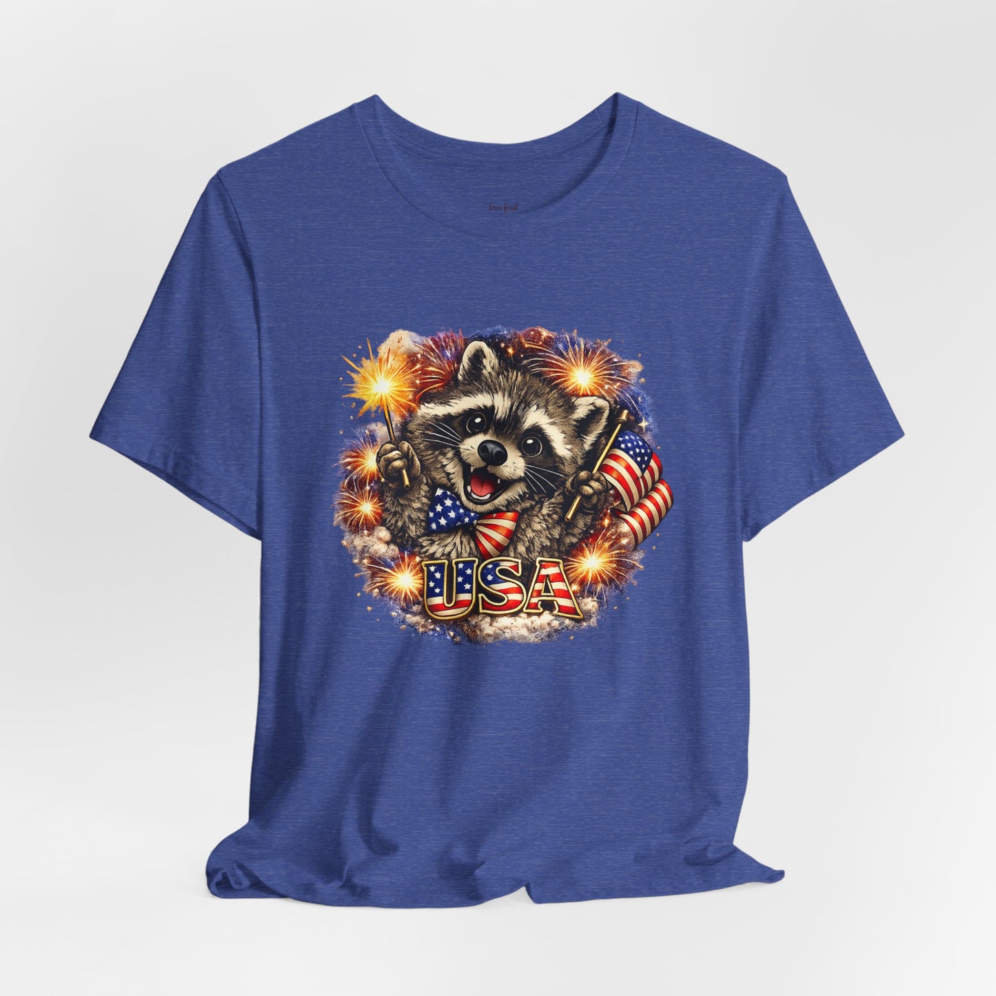 Patriot Raccoon 250th Anniversary T-Shirt — 4th of July Fireworks Flag Tee