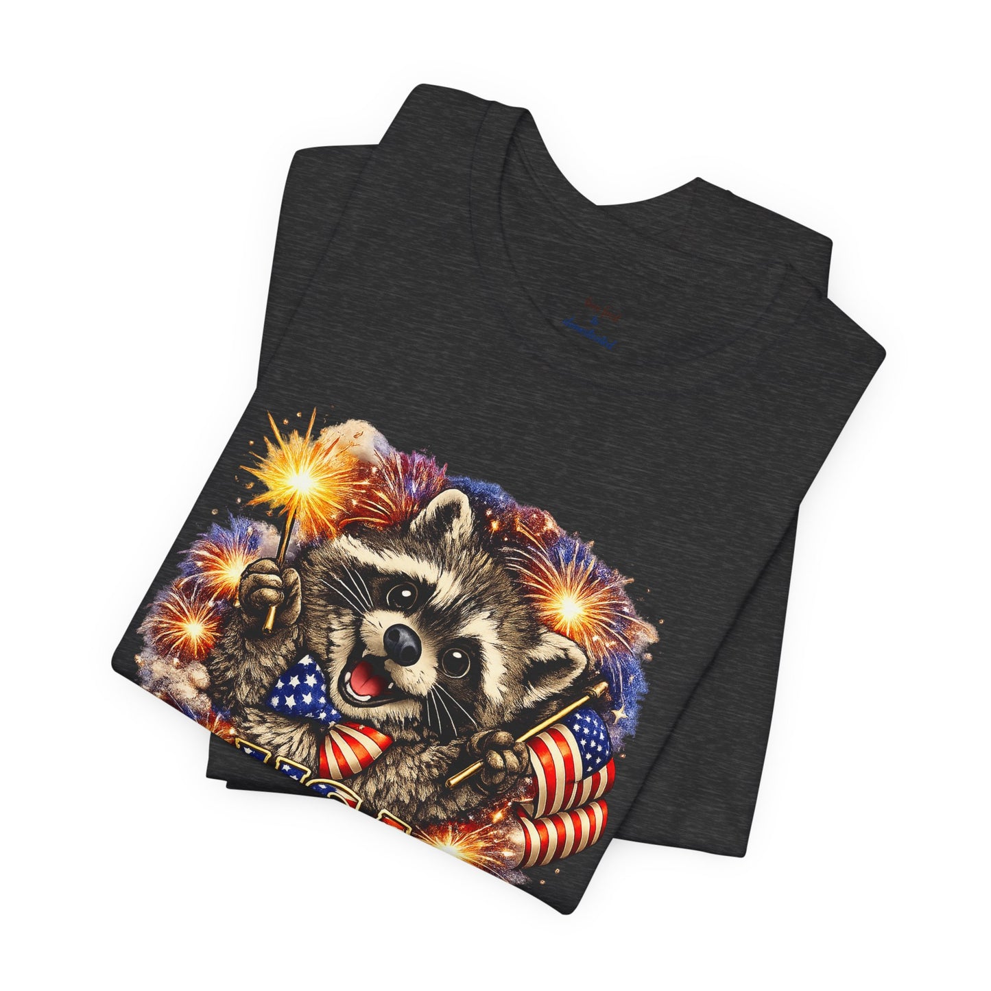 Patriot Raccoon 250th Anniversary T-Shirt — 4th of July Fireworks Flag Tee