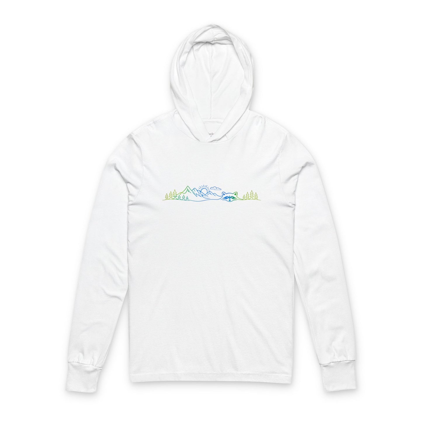 Continuous Line Art | Northern Lights Moutain Raccoon Hooded Long Sleeve Tee