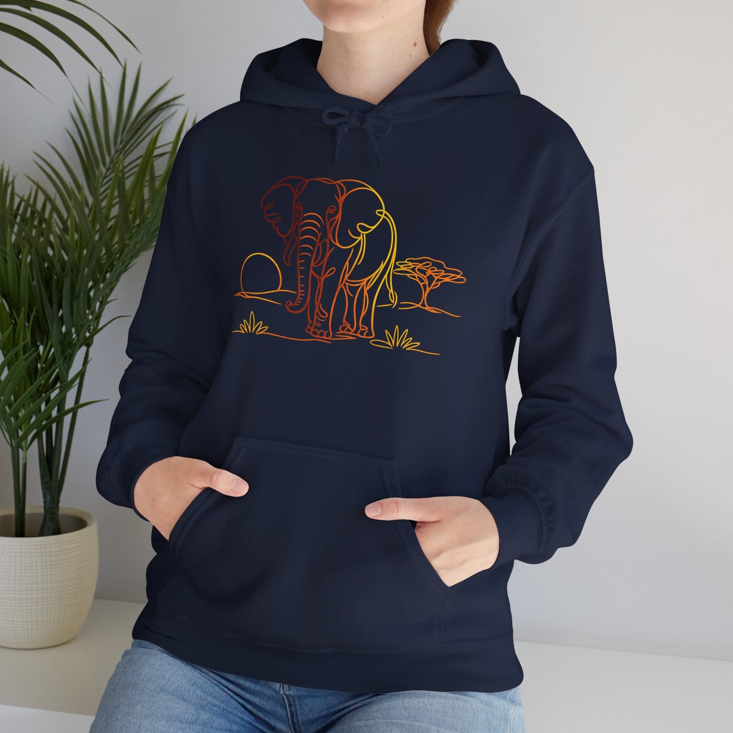 Elephant Sunset Hoodie — Minimal Safari Graphic Hooded Sweatshirt