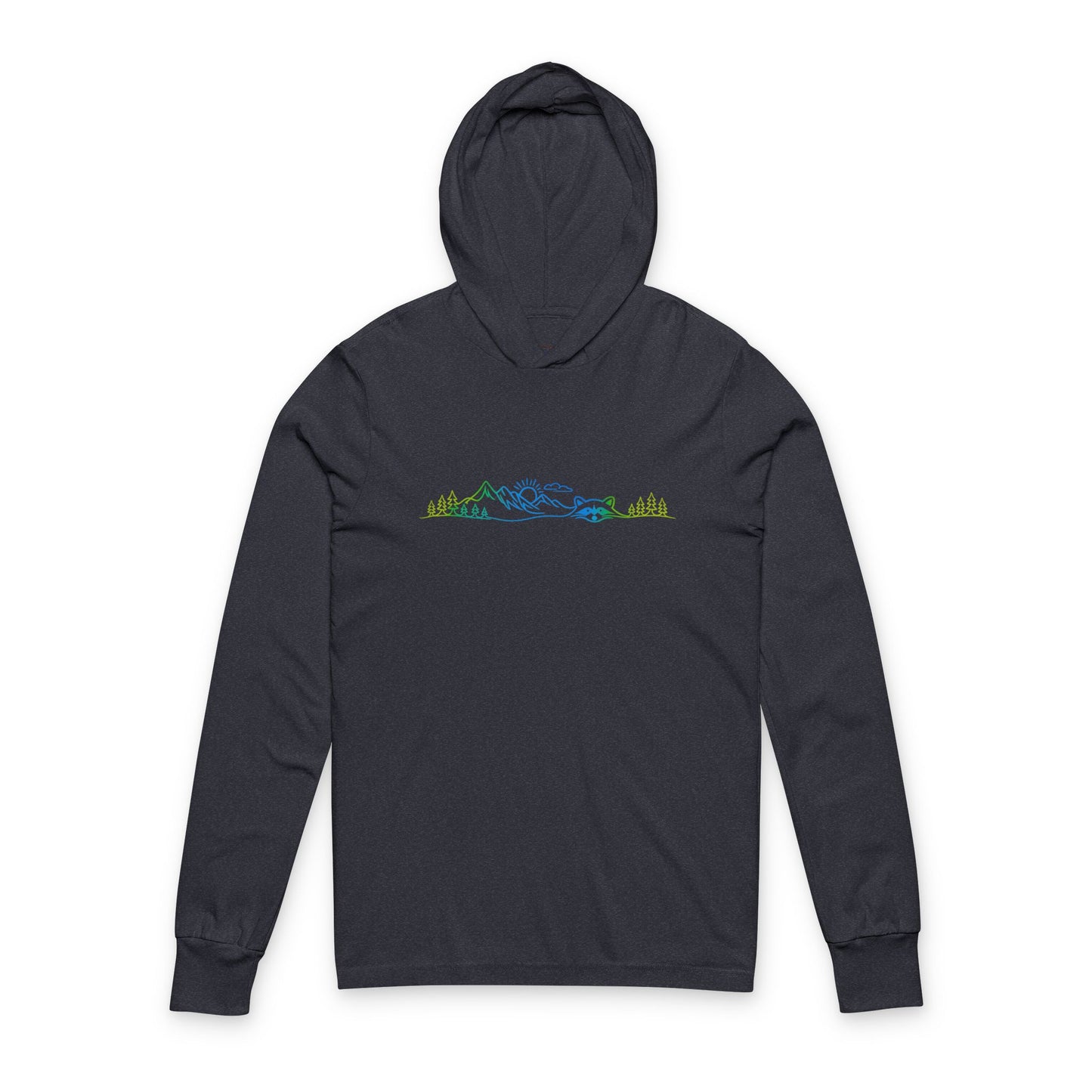 Continuous Line Art | Northern Lights Moutain Raccoon Hooded Long Sleeve Tee