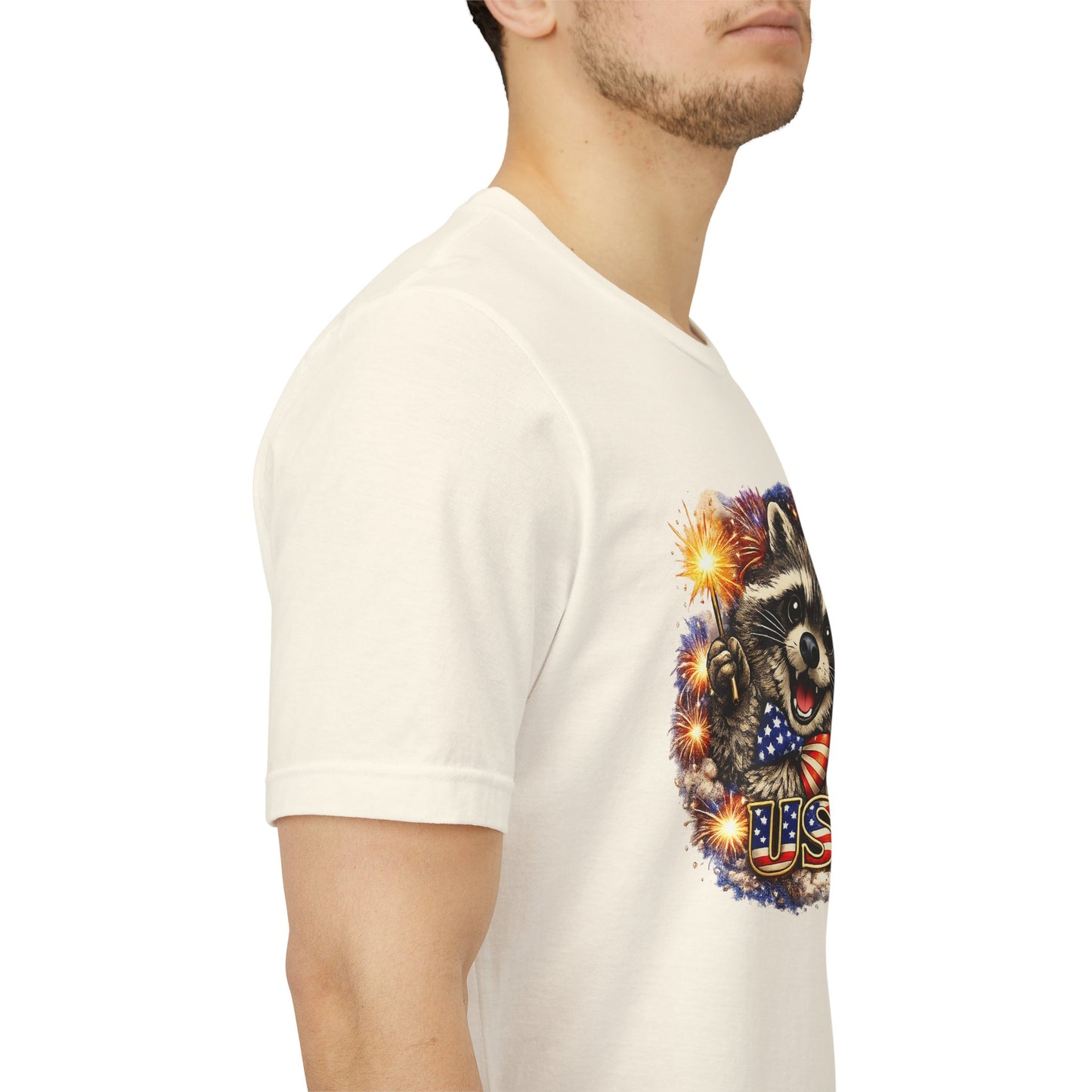 Patriot Raccoon 250th Anniversary T-Shirt — 4th of July Fireworks Flag Tee