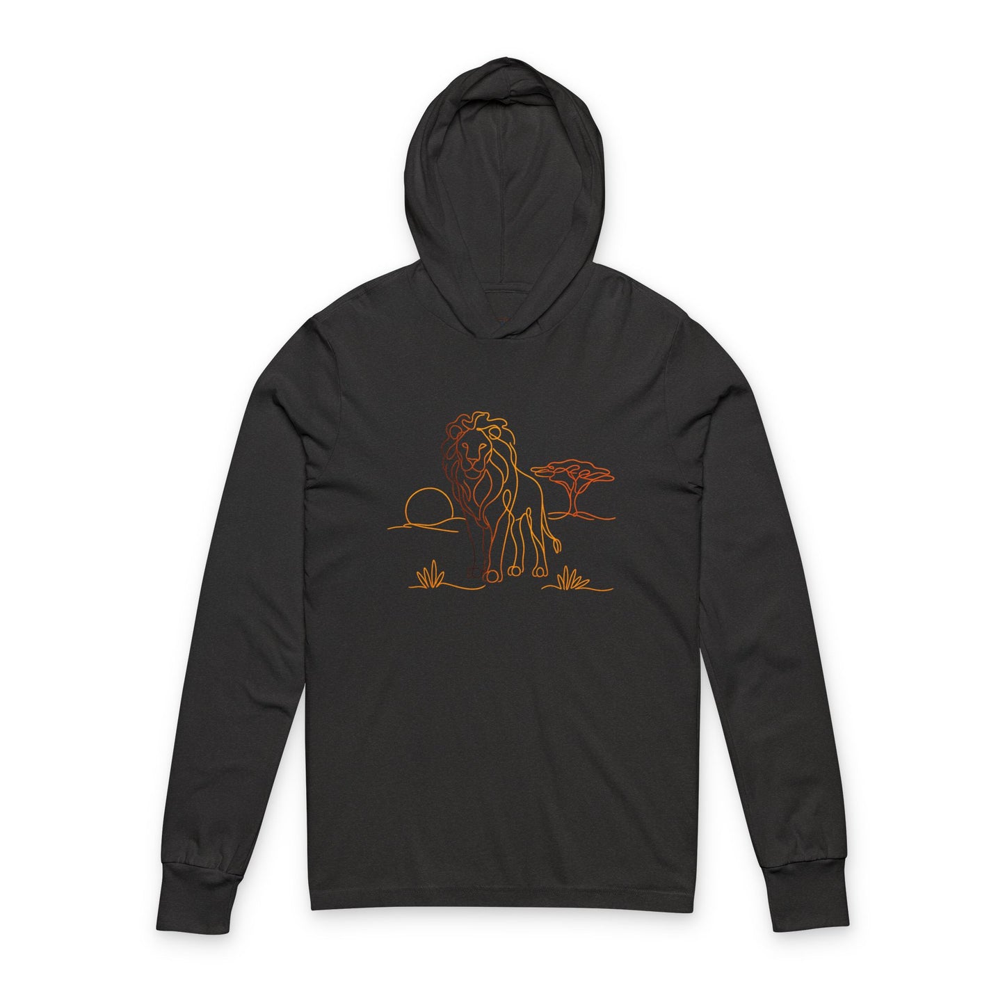 Continuous Line Art Lion Hooded Long Sleeve Tee