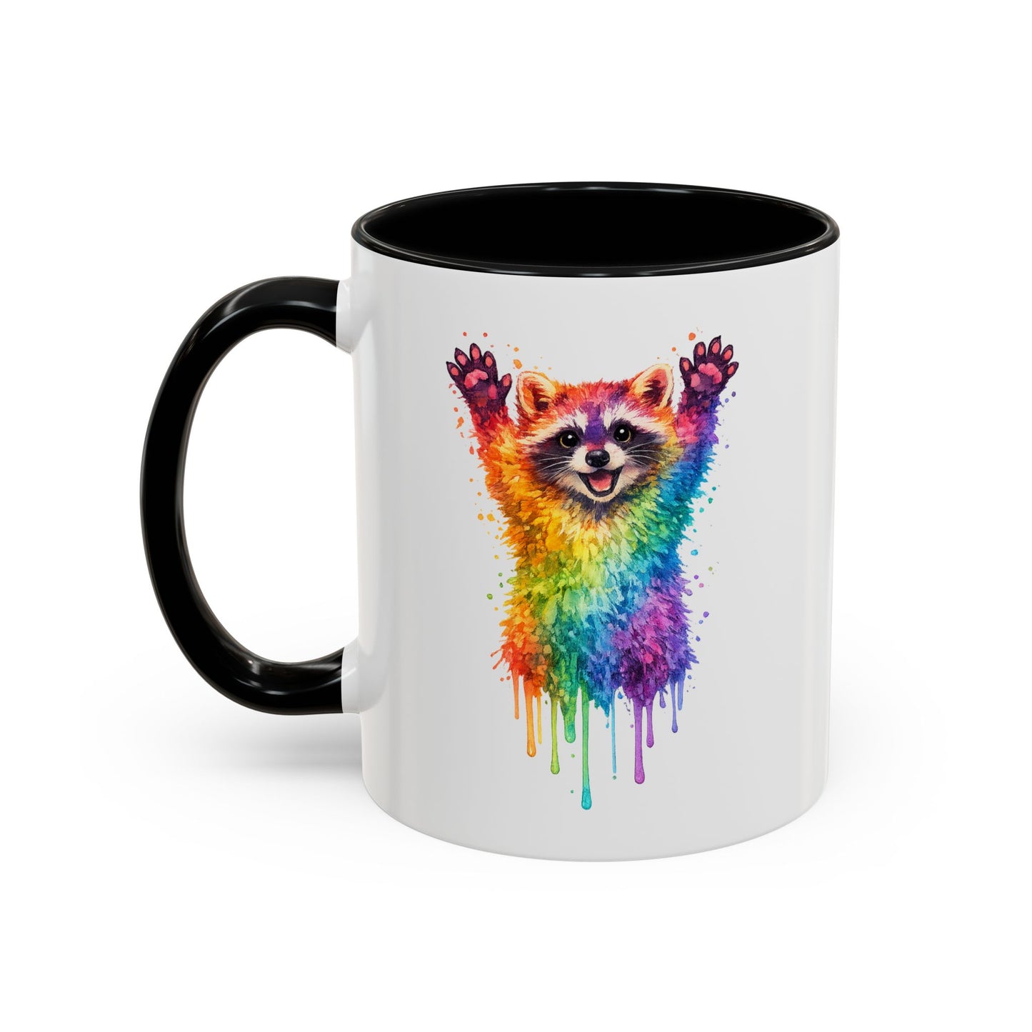 Cheerful Watercolor Raccoon Accent Coffee Mug