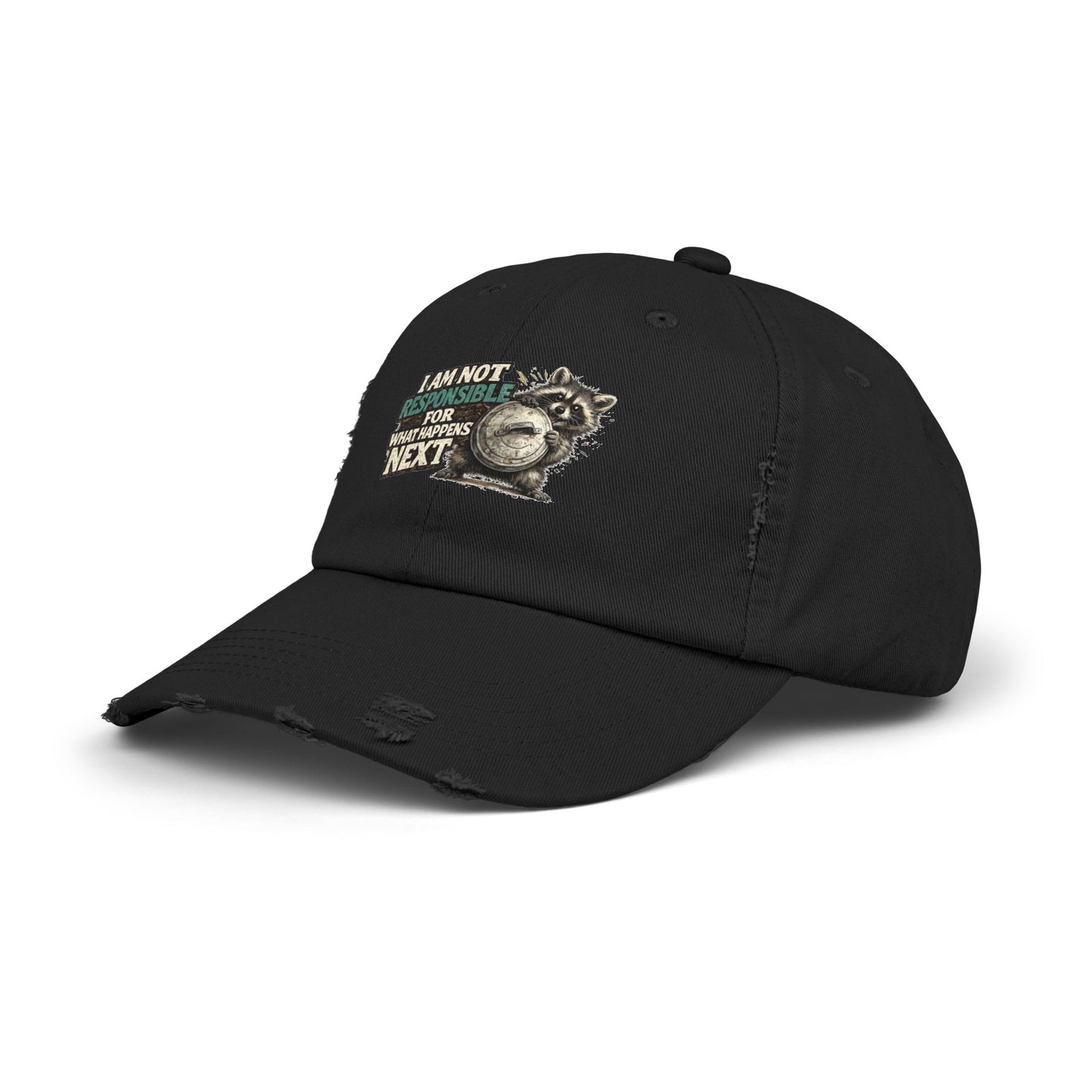 Not Responsible Distressed Cap — Raccoon Mom/Dad Funny Dad Hat