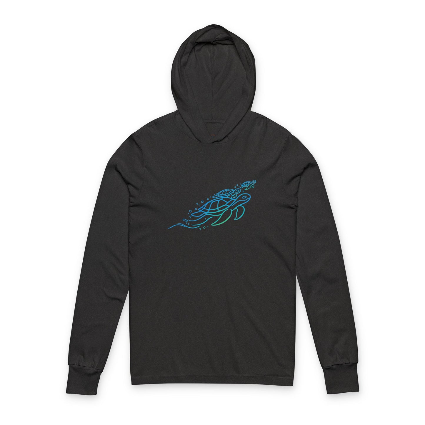 Continuous Line Art Sea Turtle Hooded Long Sleeve Tee