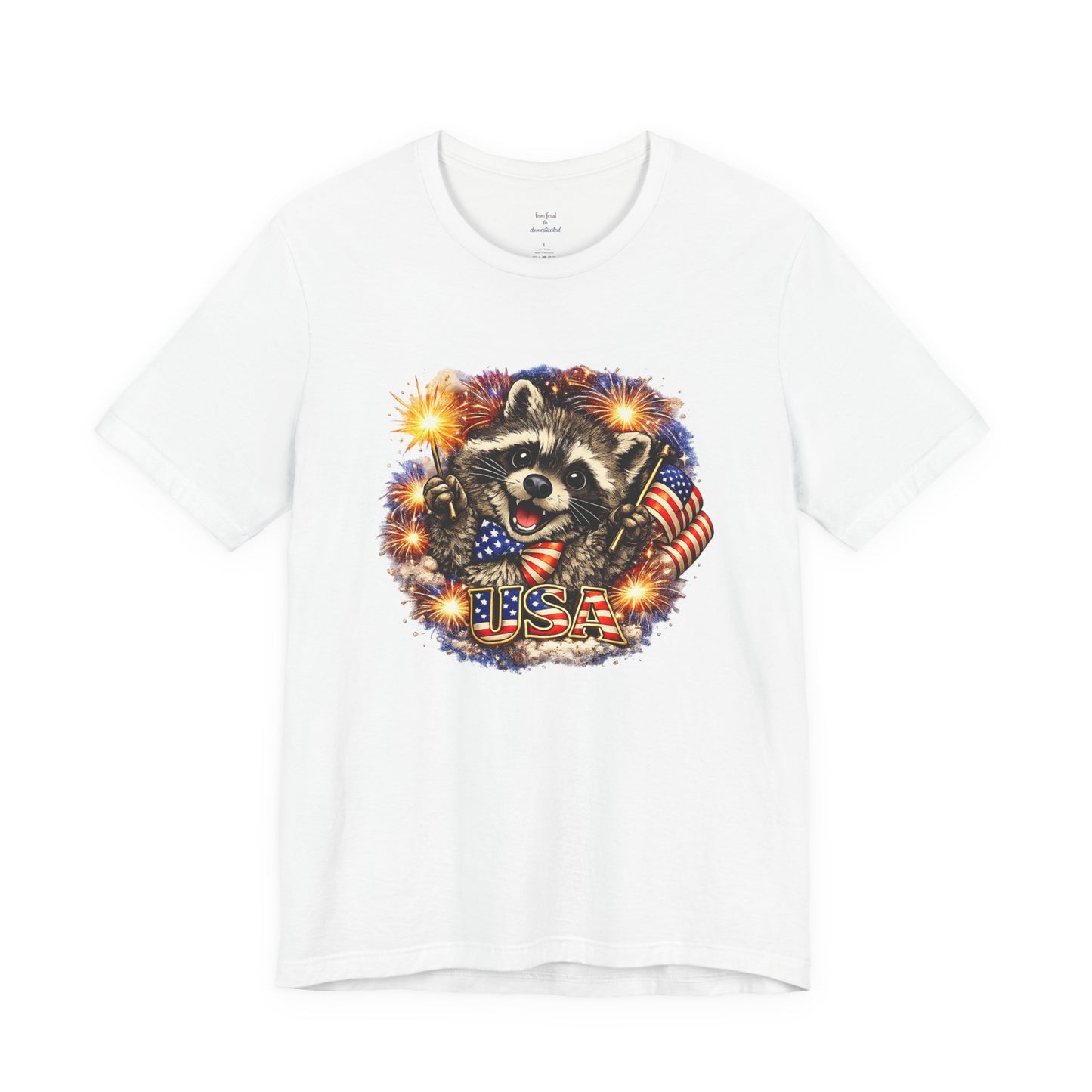 Patriot Raccoon 250th Anniversary T-Shirt — 4th of July Fireworks Flag Tee
